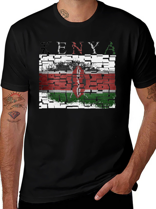 Kenya Flag T-Shirt - Distressed Brick Design
