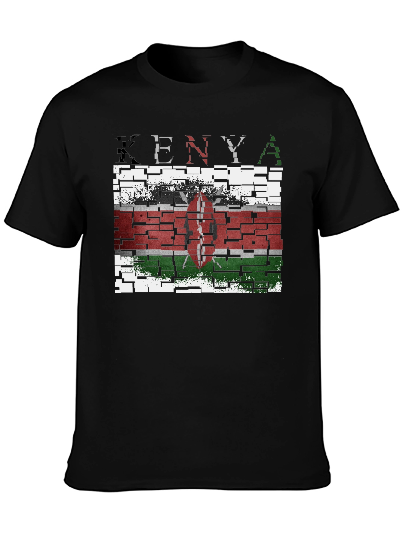 Kenya Flag T-Shirt - Distressed Brick Design