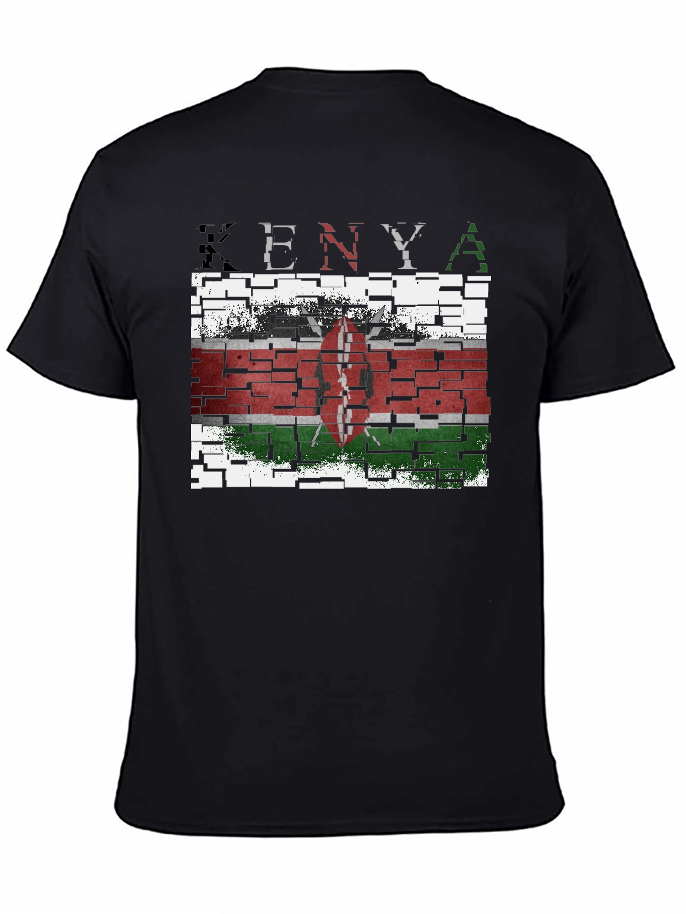 Kenya Flag T-Shirt - Distressed Brick Design
