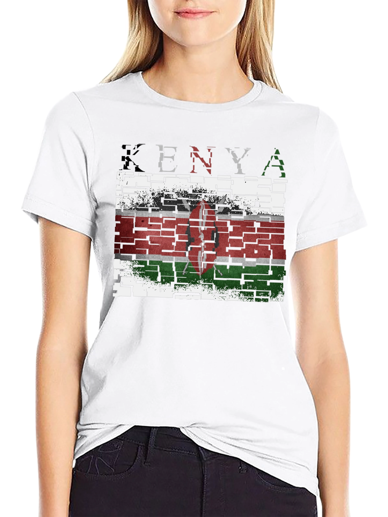 Kenya Flag T-Shirt - Distressed Brick Design