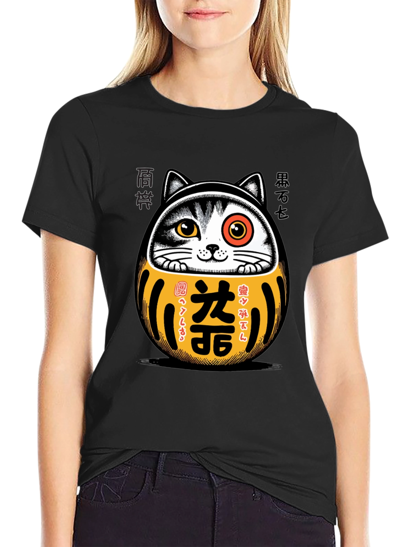 Lucky Cat Daruma T-Shirt - Japanese Good Fortune