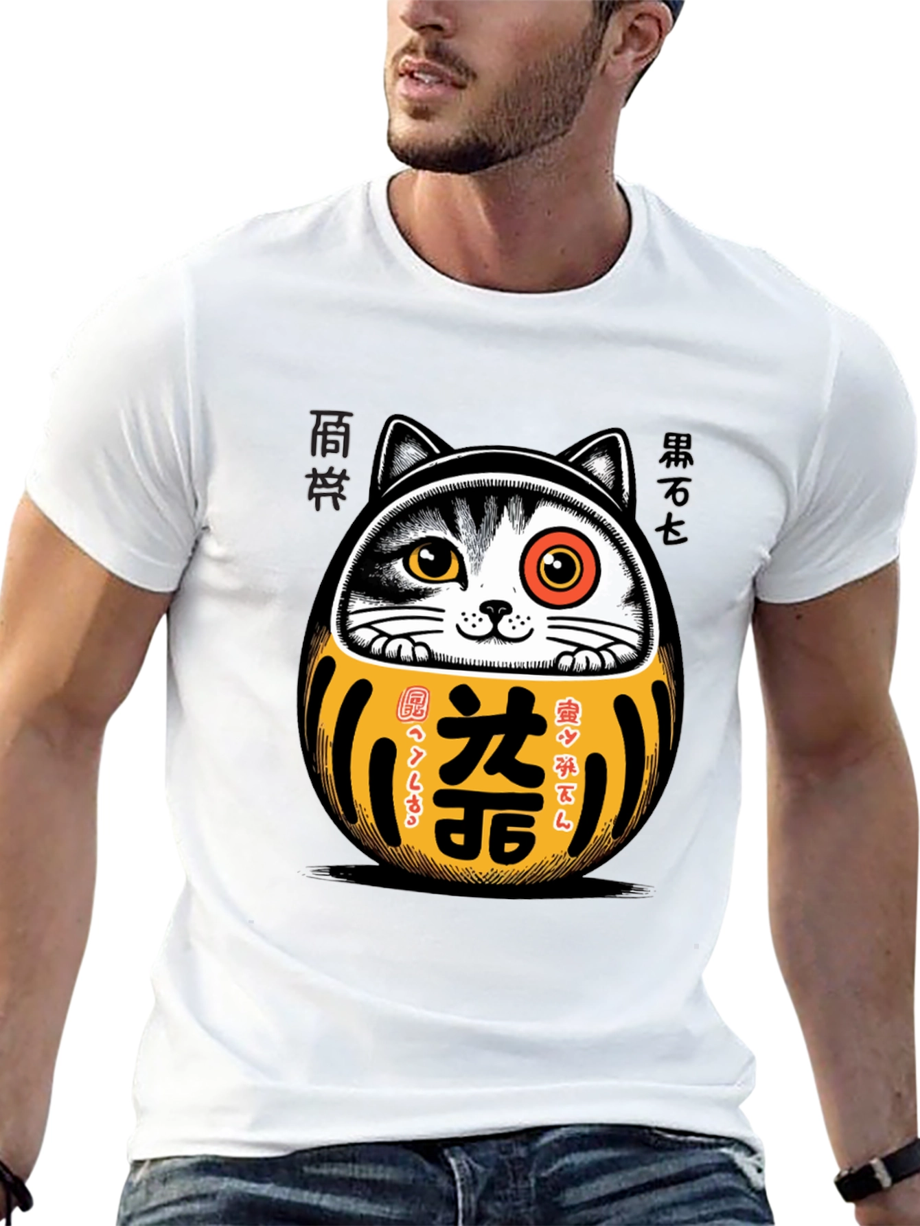 Lucky Cat Daruma T-Shirt - Japanese Good Fortune