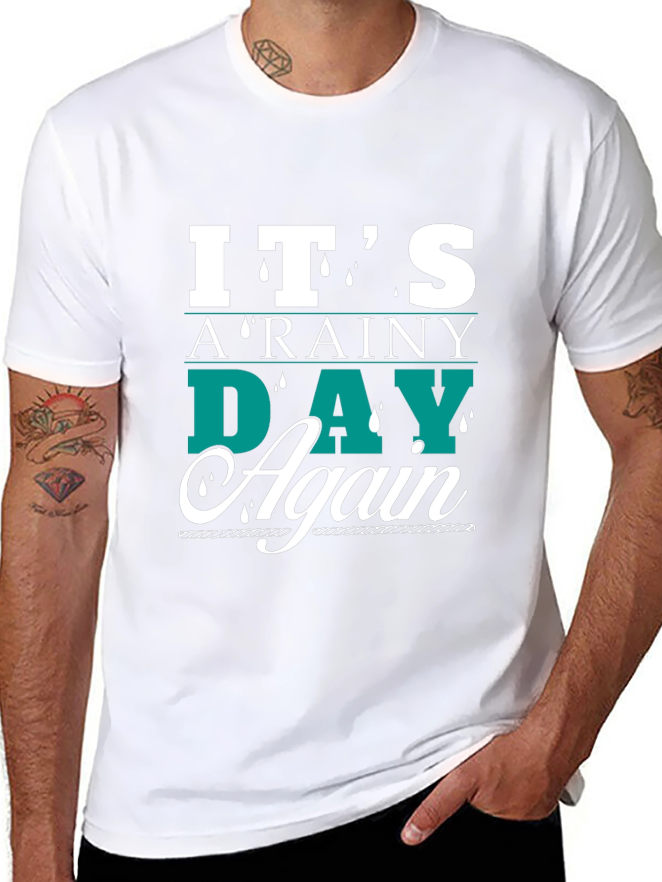 Rainy Day Again Graphic Tee - Casual Black T-Shirt