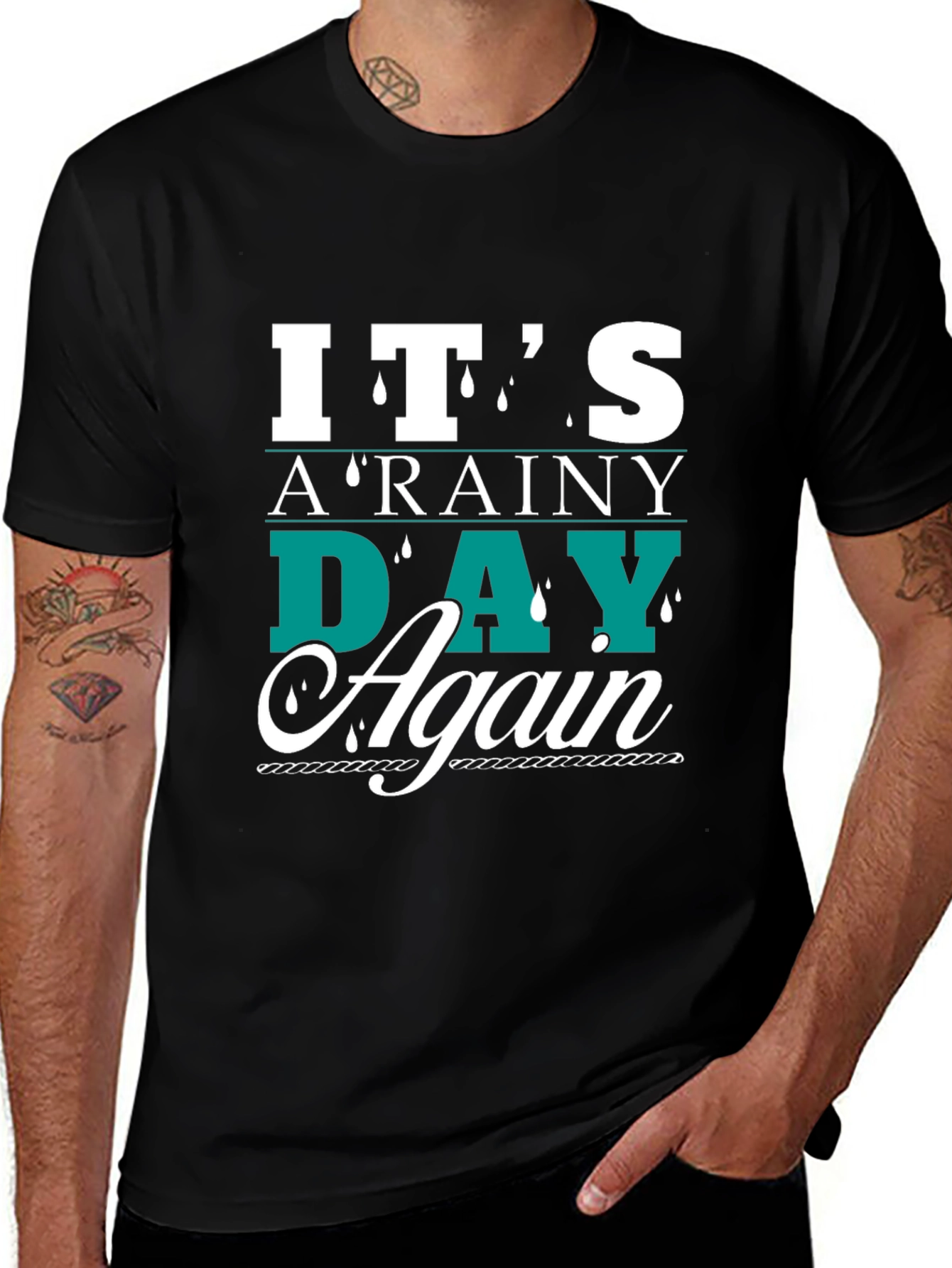 Rainy Day Again Graphic Tee - Casual Black T-Shirt