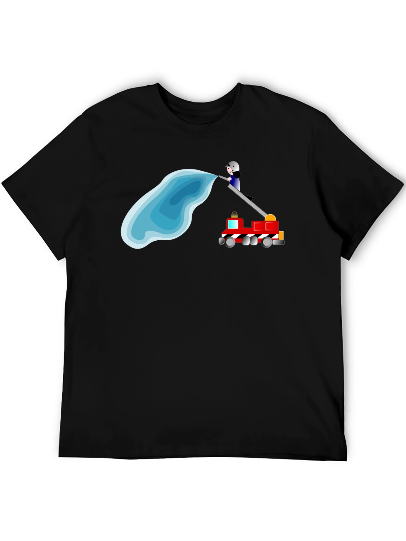 Firefighter Cartoon Black T-Shirt
