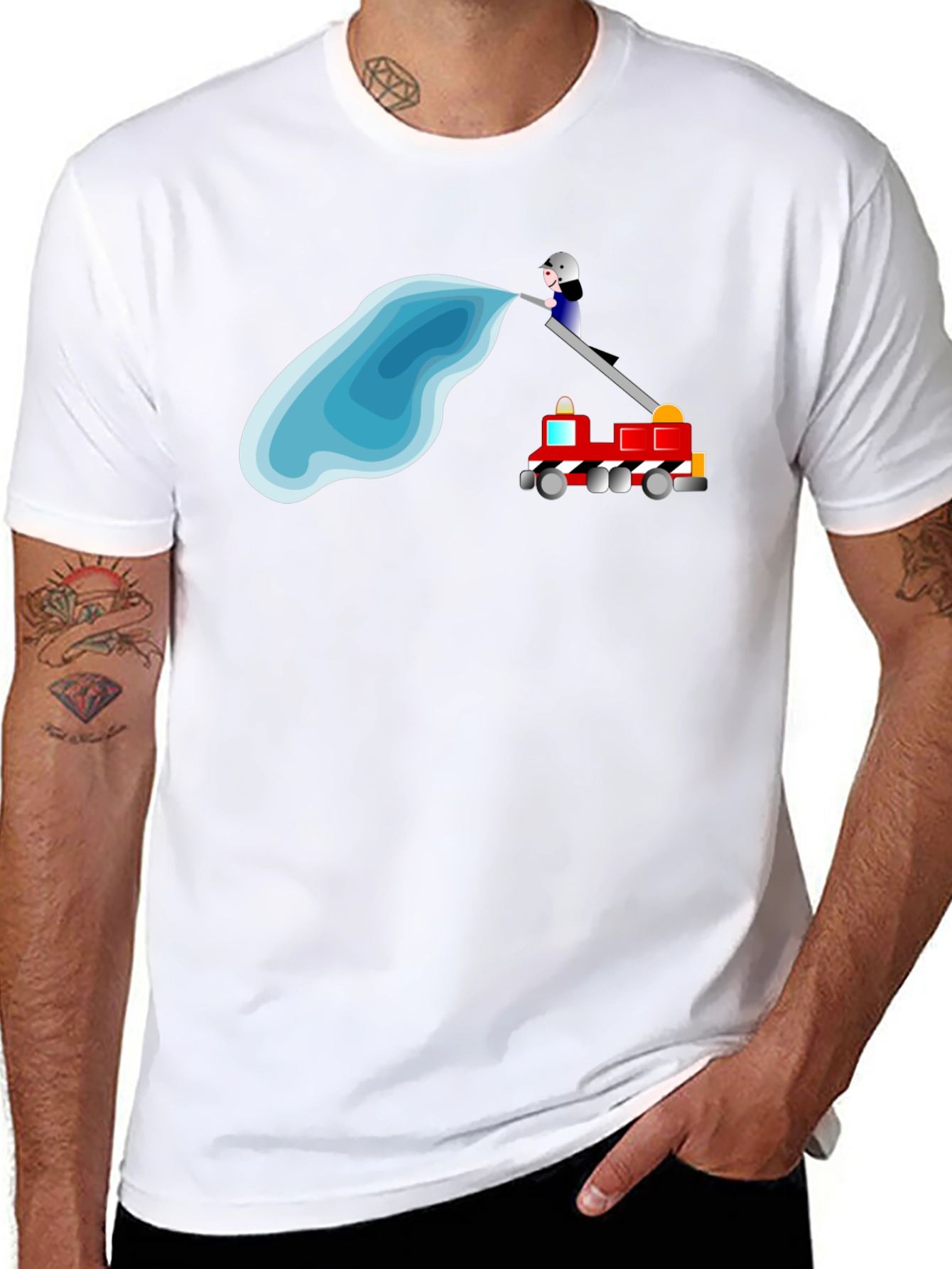 Firefighter Cartoon Black T-Shirt