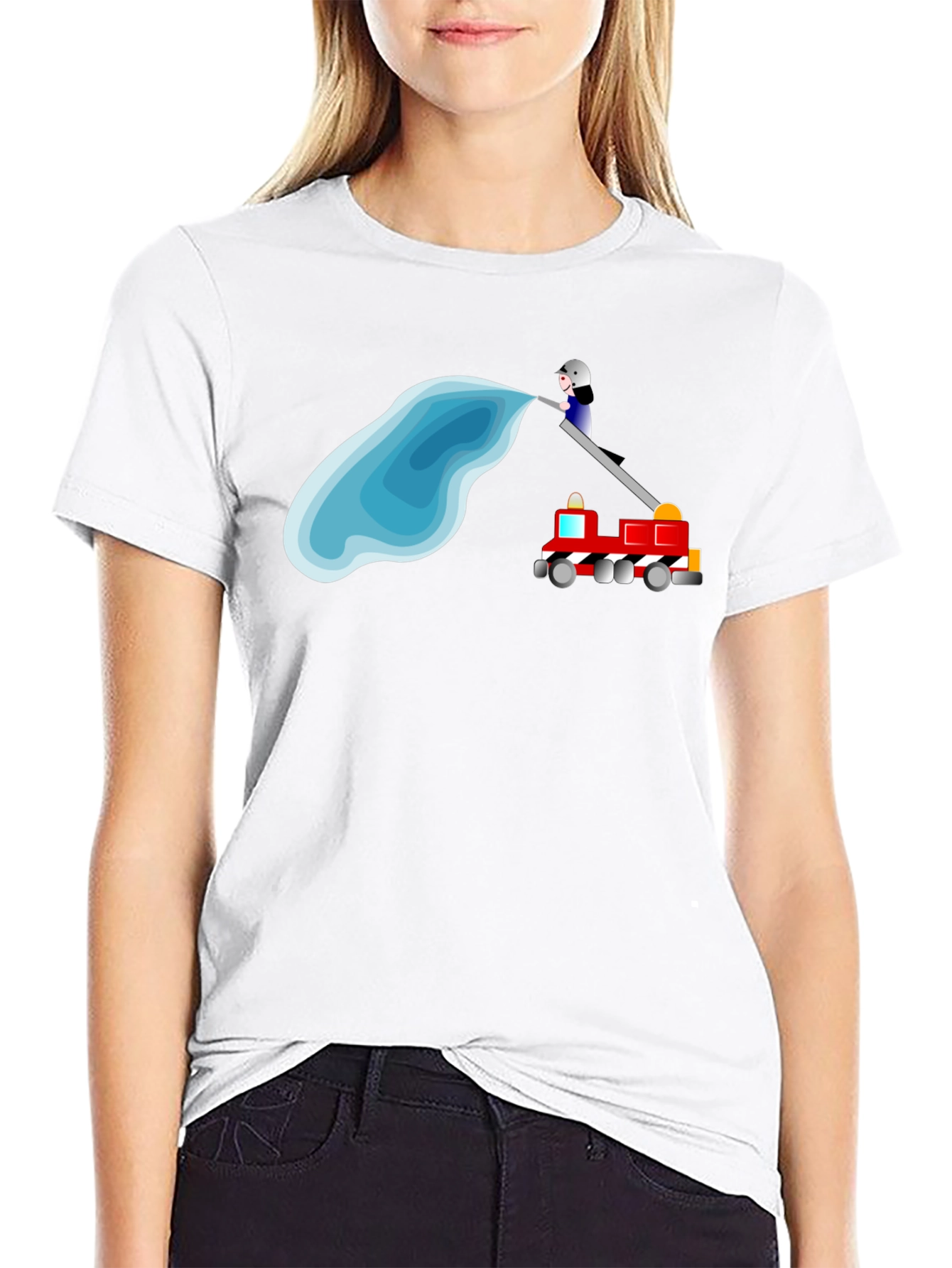 Firefighter Cartoon Black T-Shirt