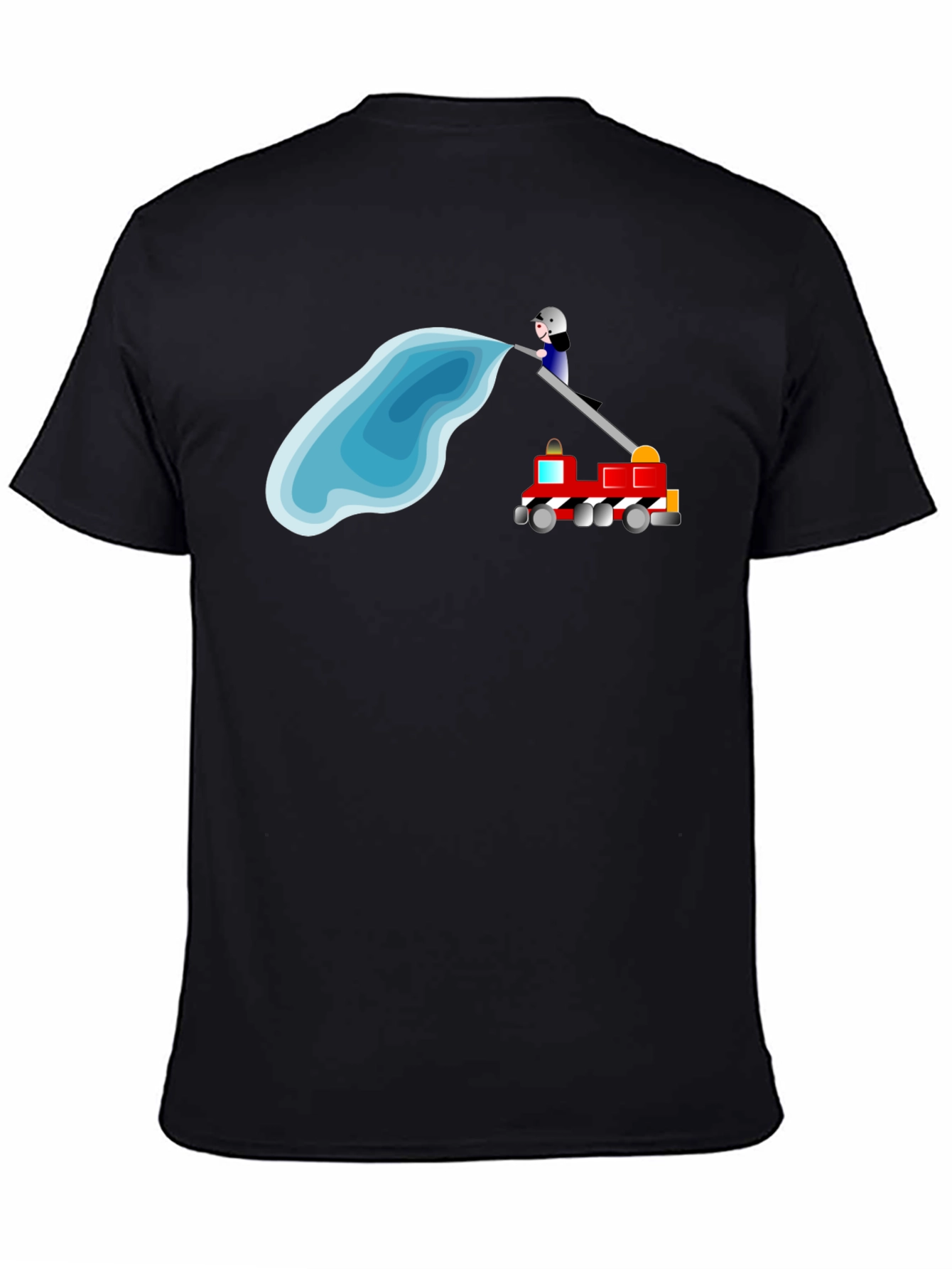 Firefighter Cartoon Black T-Shirt