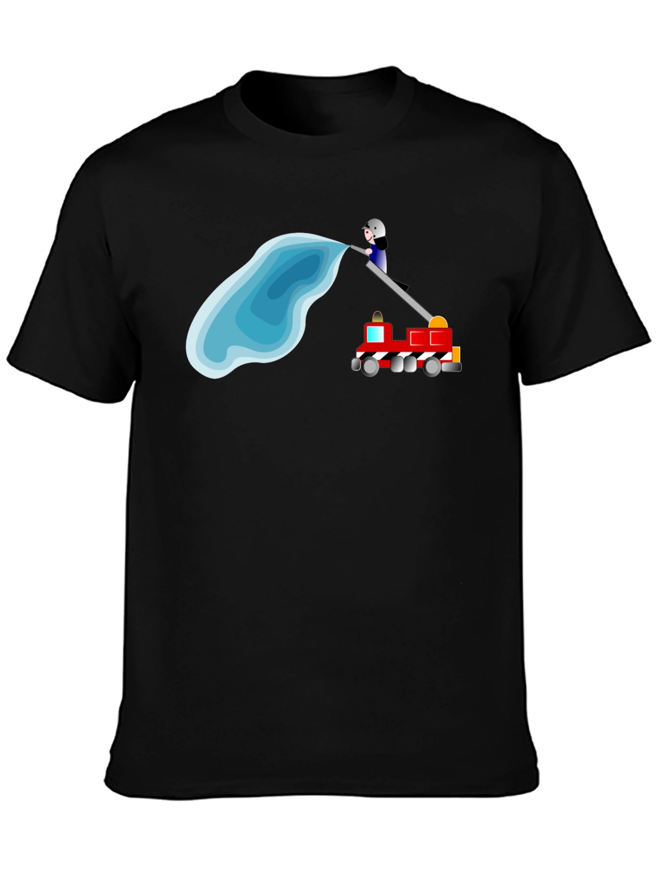 Firefighter Cartoon Black T-Shirt