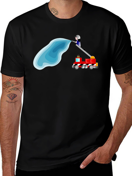 Firefighter Cartoon Black T-Shirt