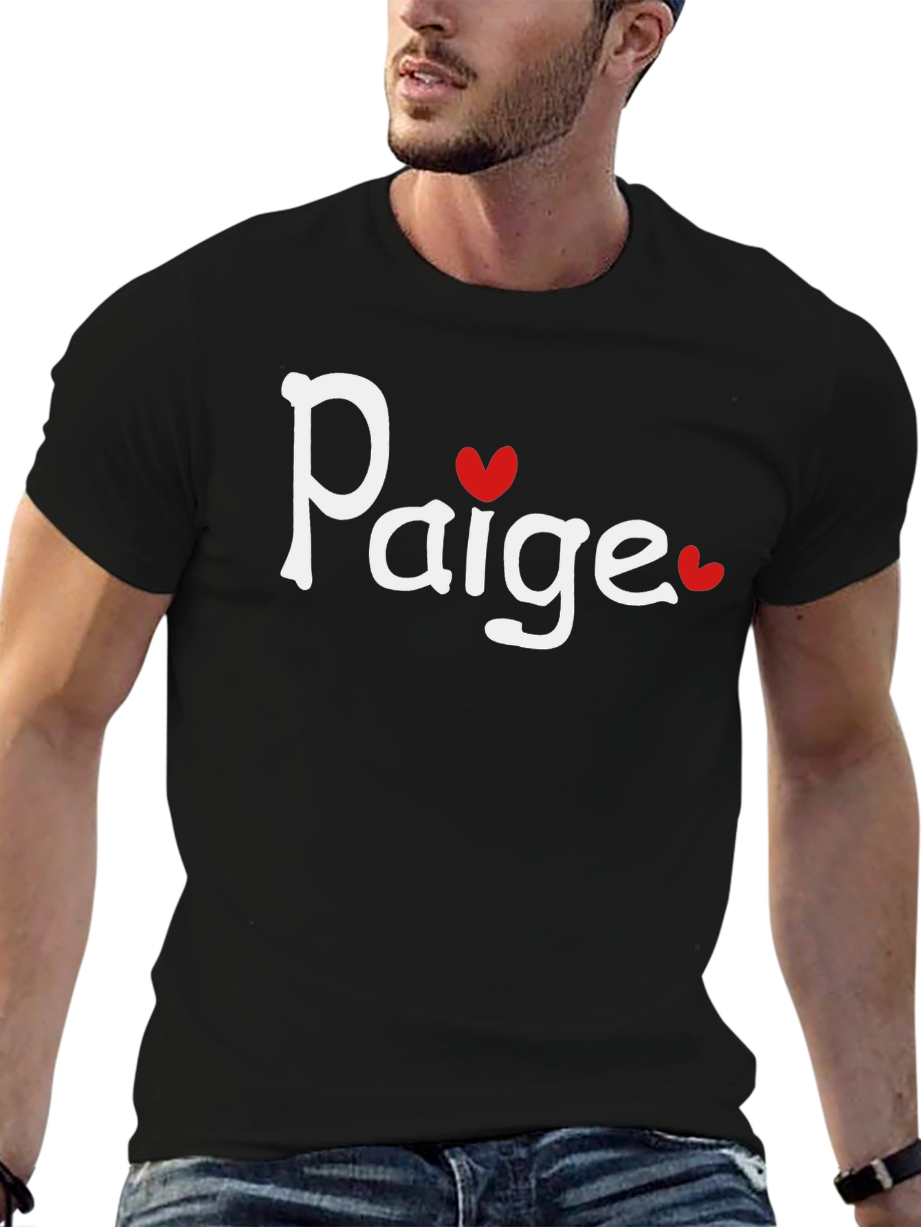 Paige Heart Tee - Black Cotton Graphic T-Shirt