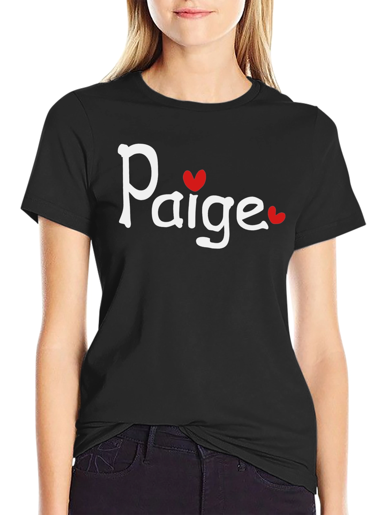 Paige Heart Tee - Black Cotton Graphic T-Shirt