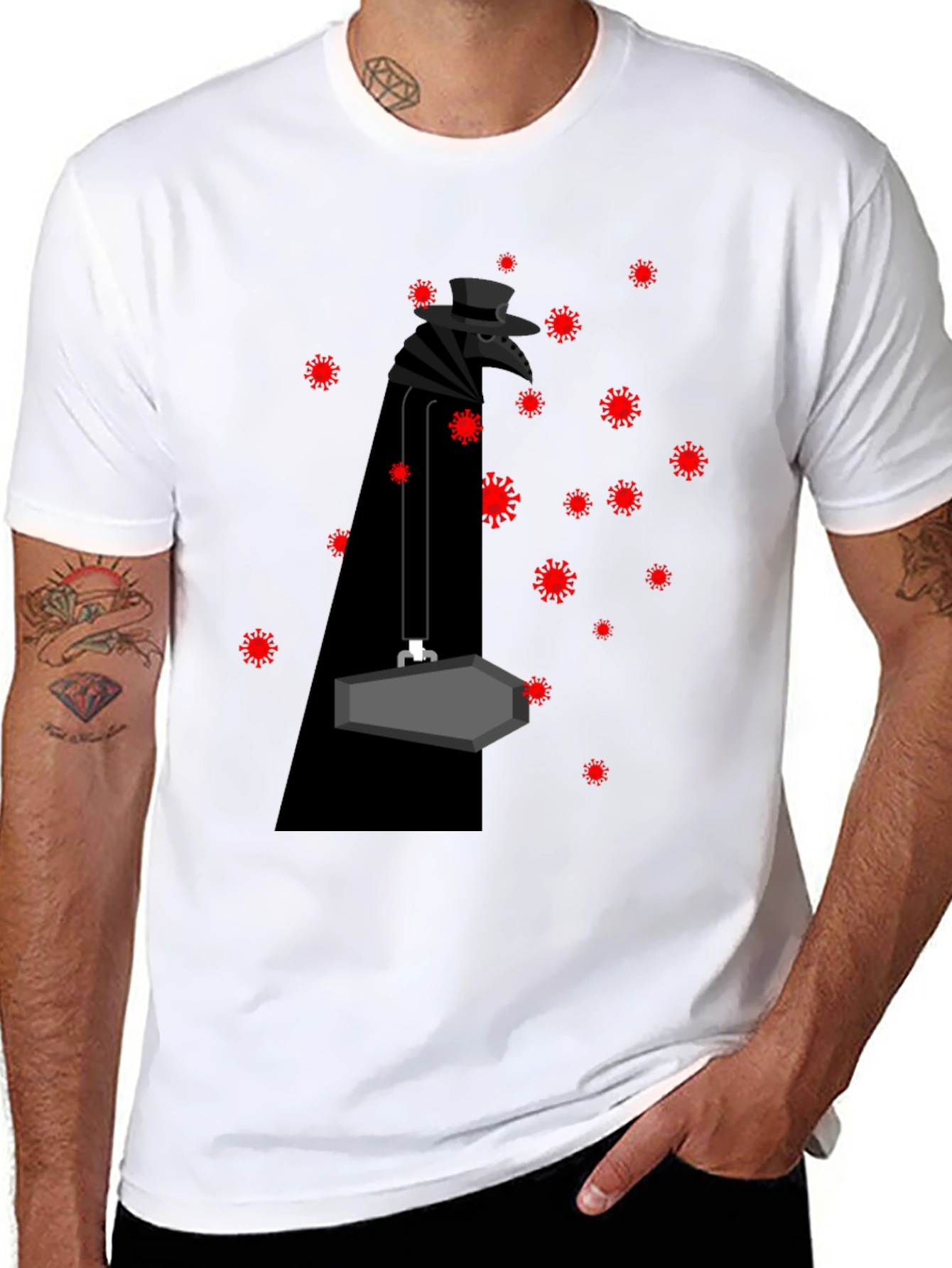 Plague Doctor & Covid Virus Black T-Shirt