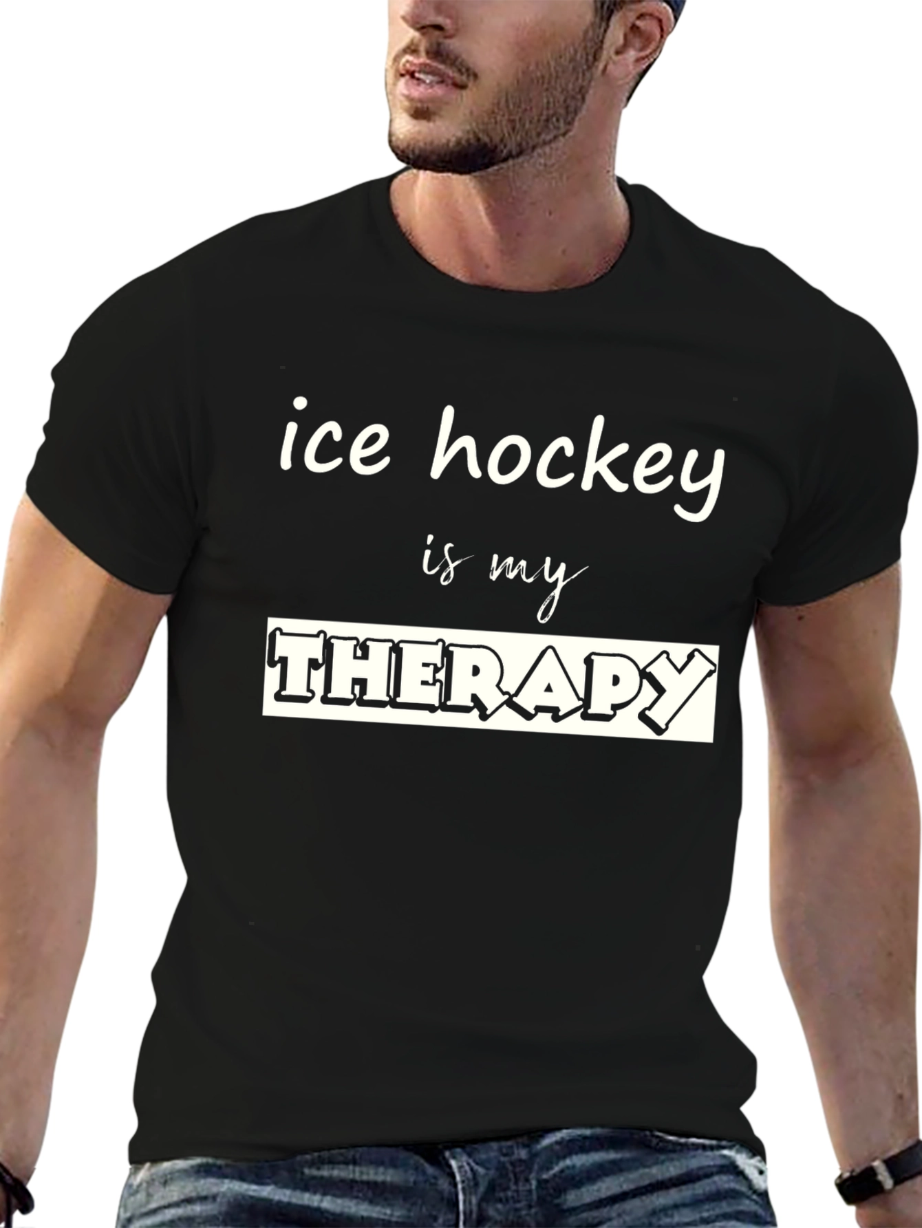 Ice Hockey is My Therapy Black T-Shirt