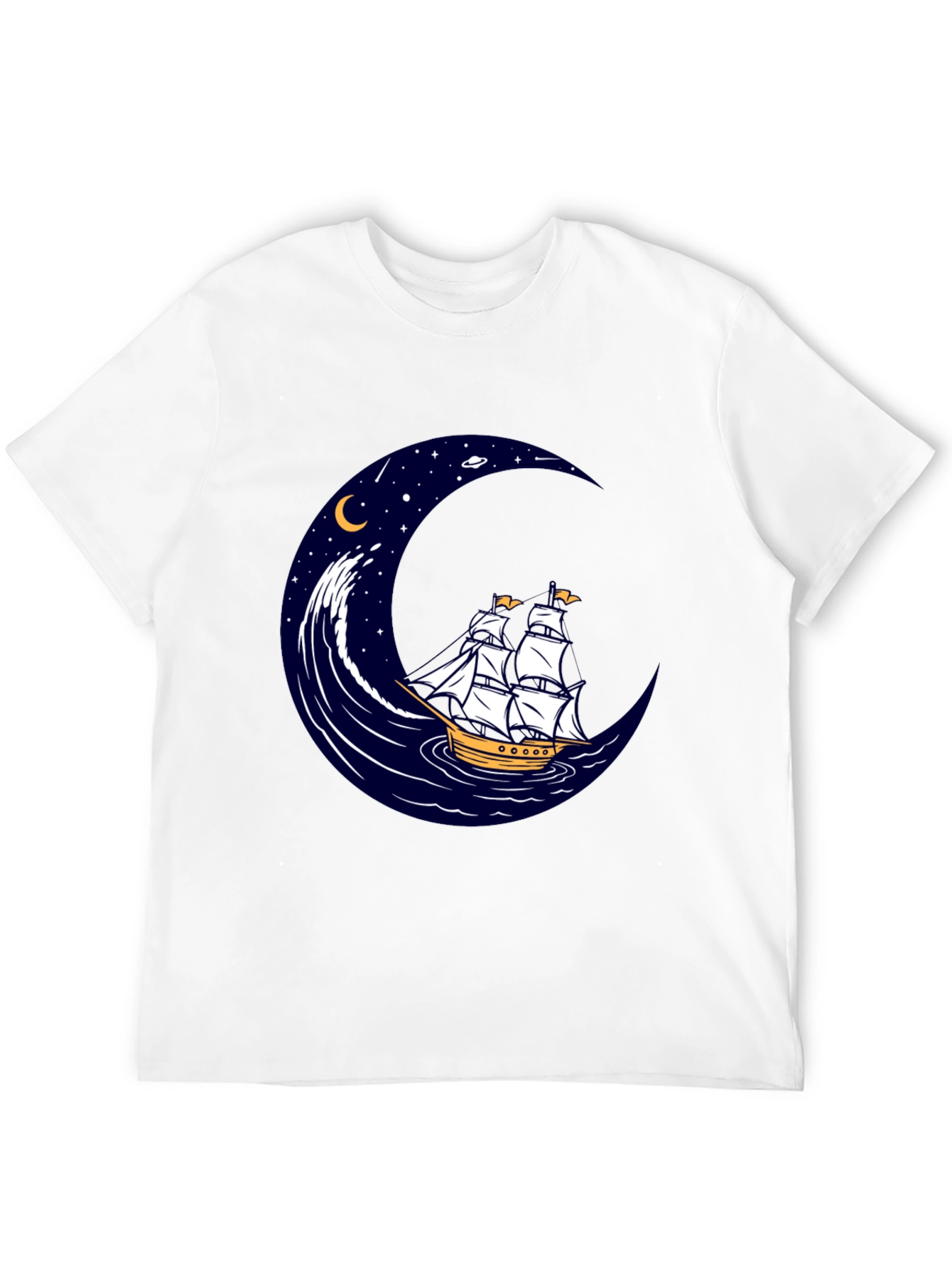 Nautical Moon Sailing Ship Graphic Tee