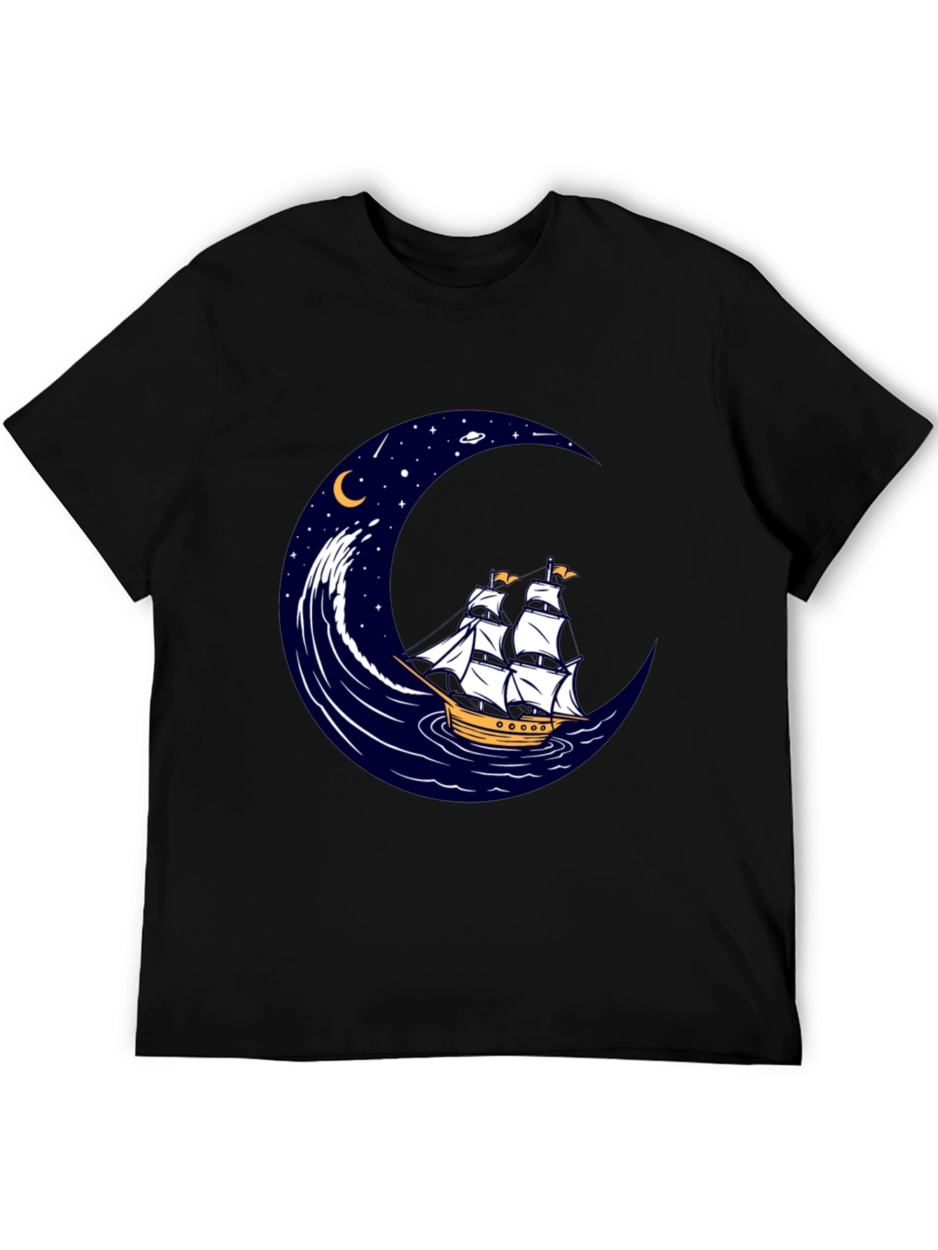 Nautical Moon Sailing Ship Graphic Tee
