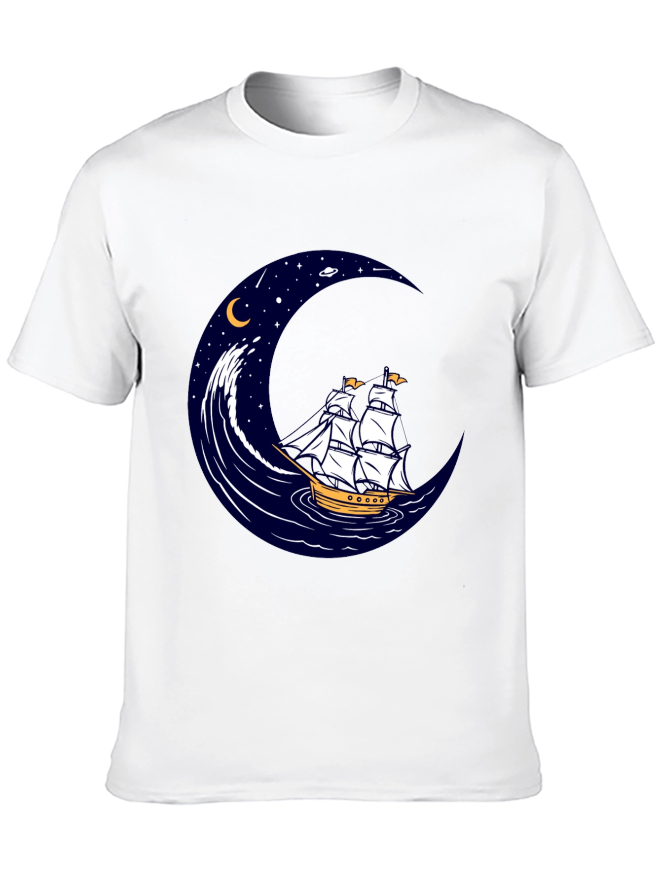 Nautical Moon Sailing Ship Graphic Tee