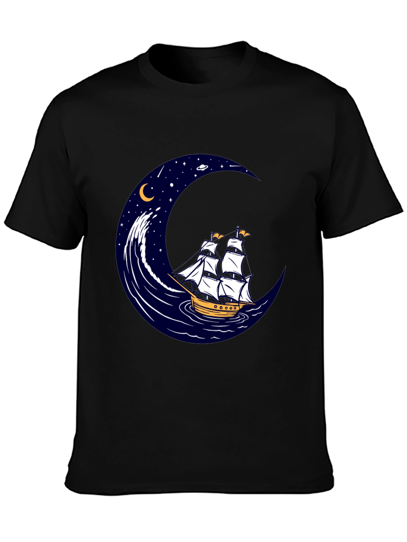 Nautical Moon Sailing Ship Graphic Tee