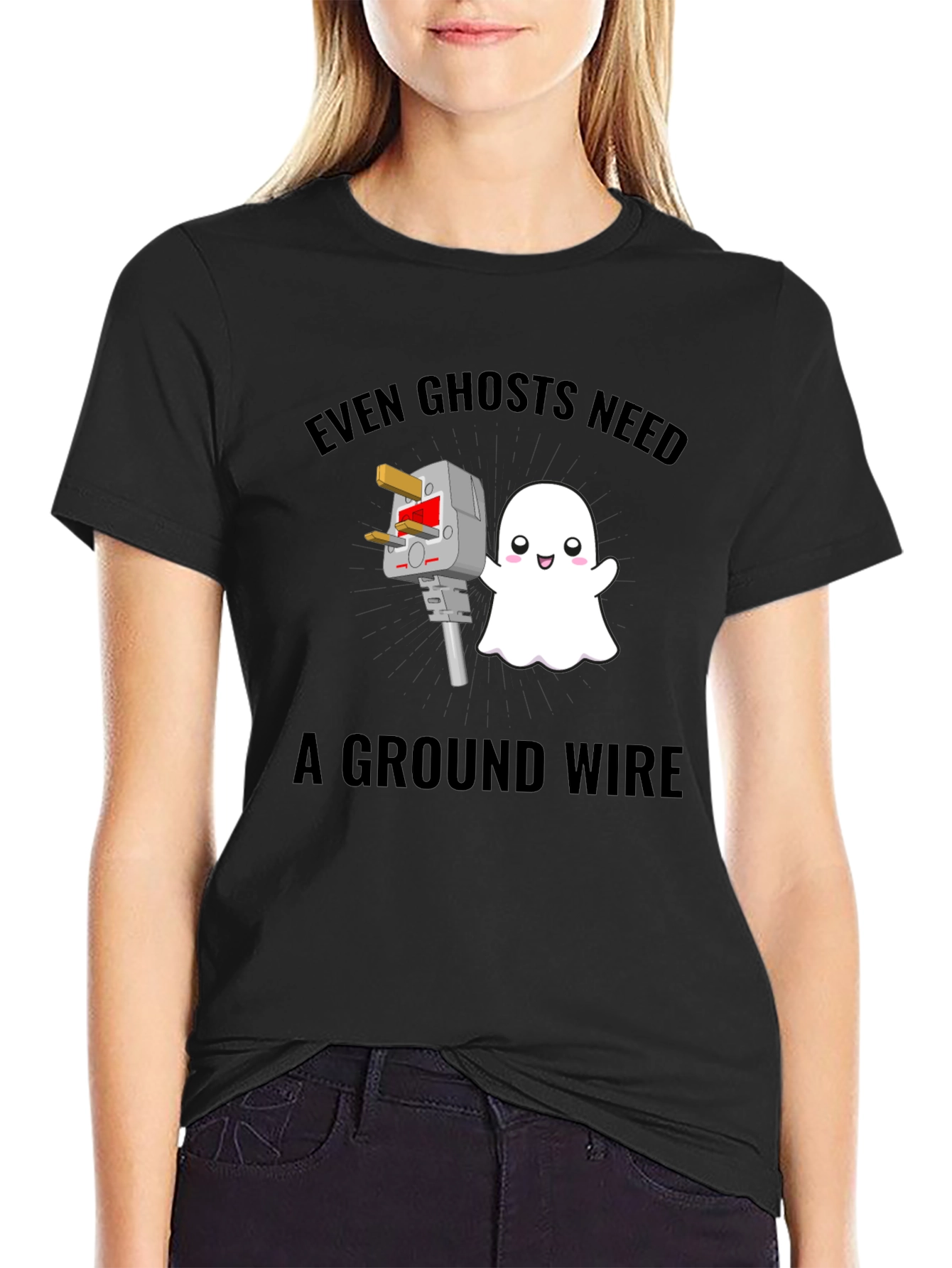 Funny Ghost Ground Wire Black T-Shirt