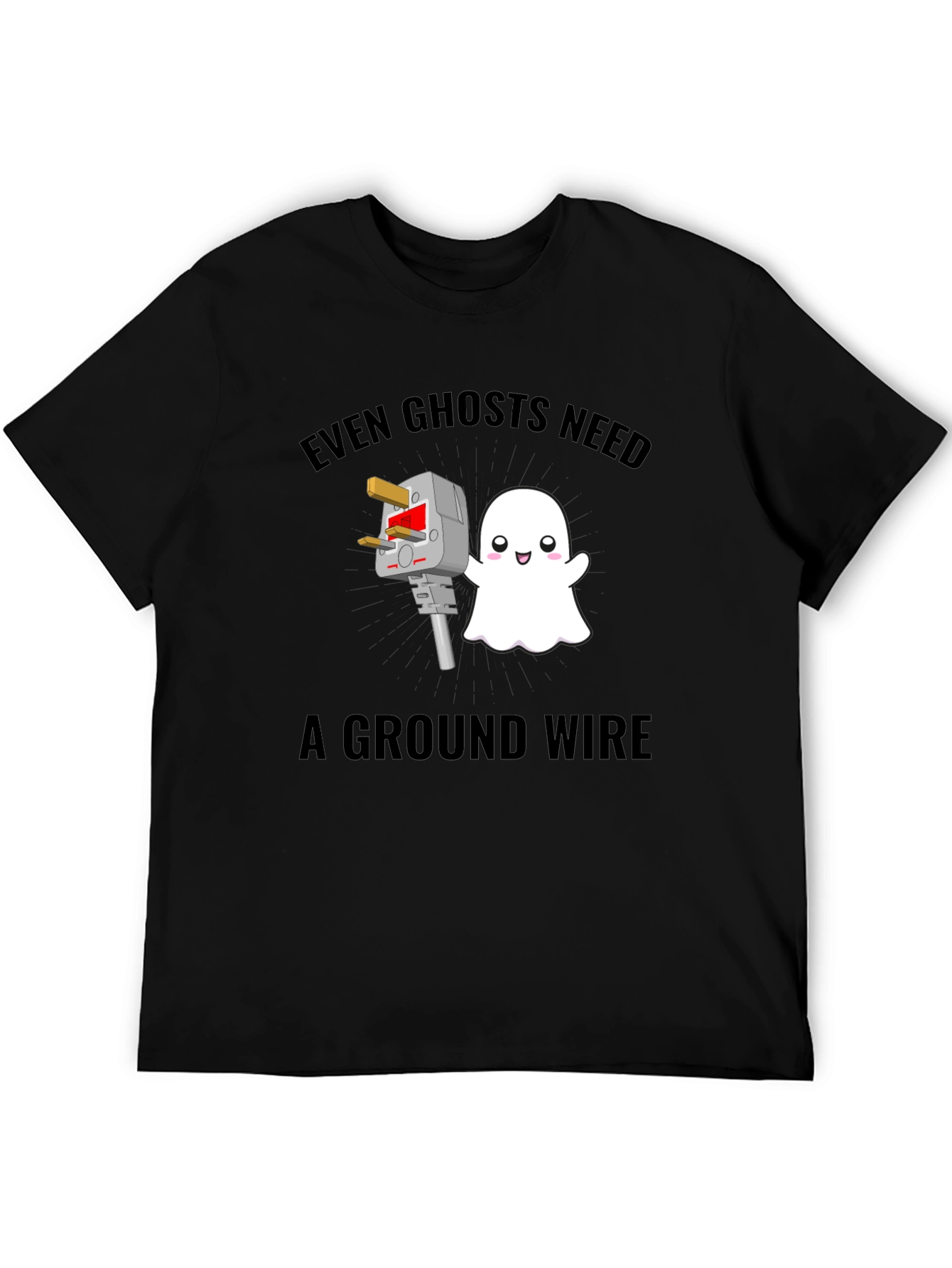 Funny Ghost Ground Wire Black T-Shirt