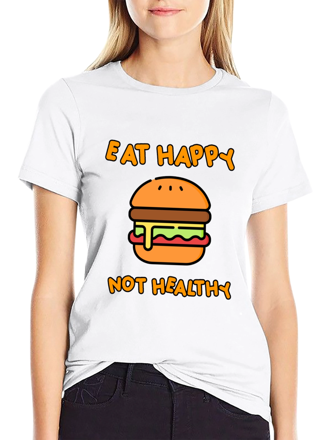 Eat Happy Not Healthy T-Shirt - Black Graphic Tee