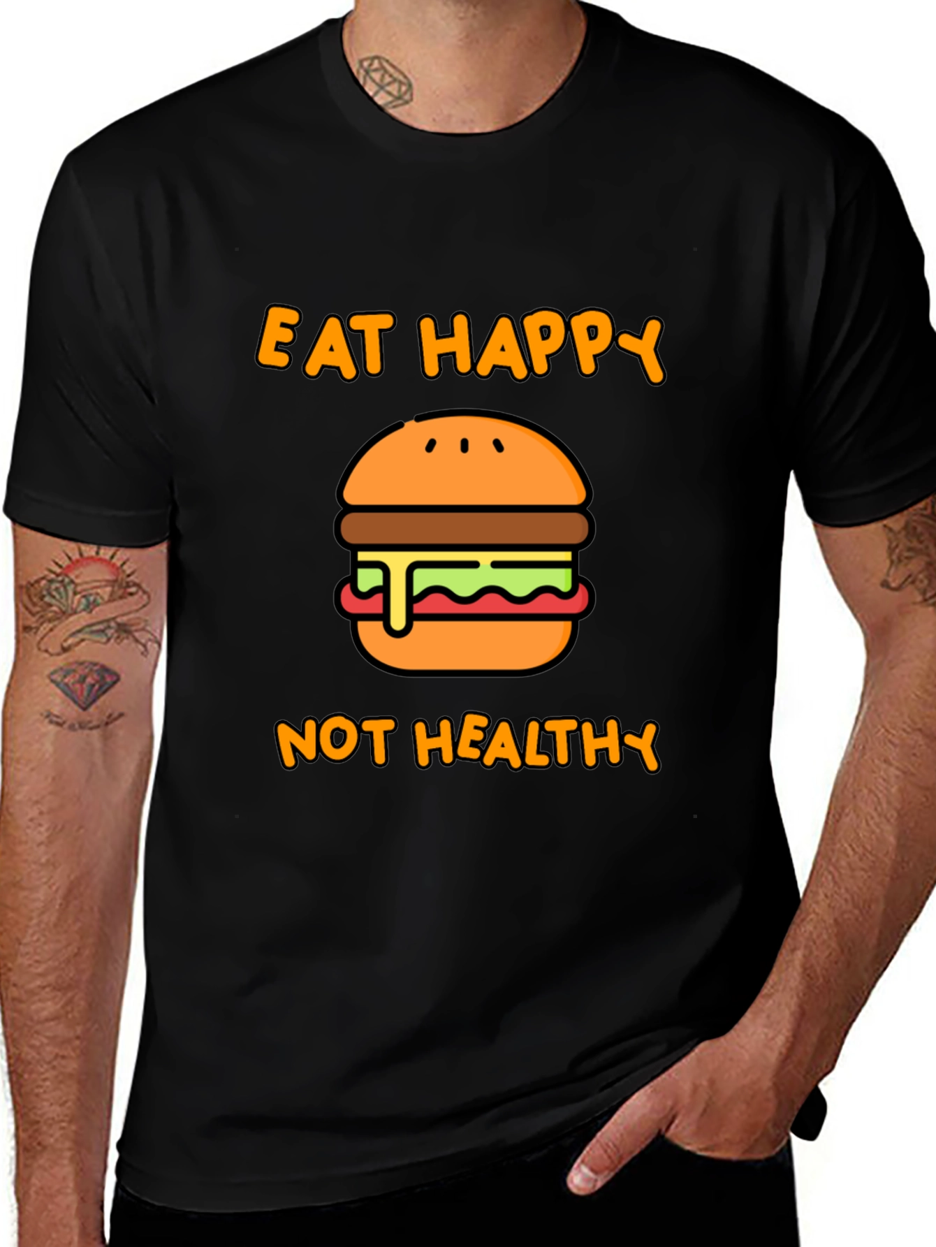 Eat Happy Not Healthy T-Shirt - Black Graphic Tee