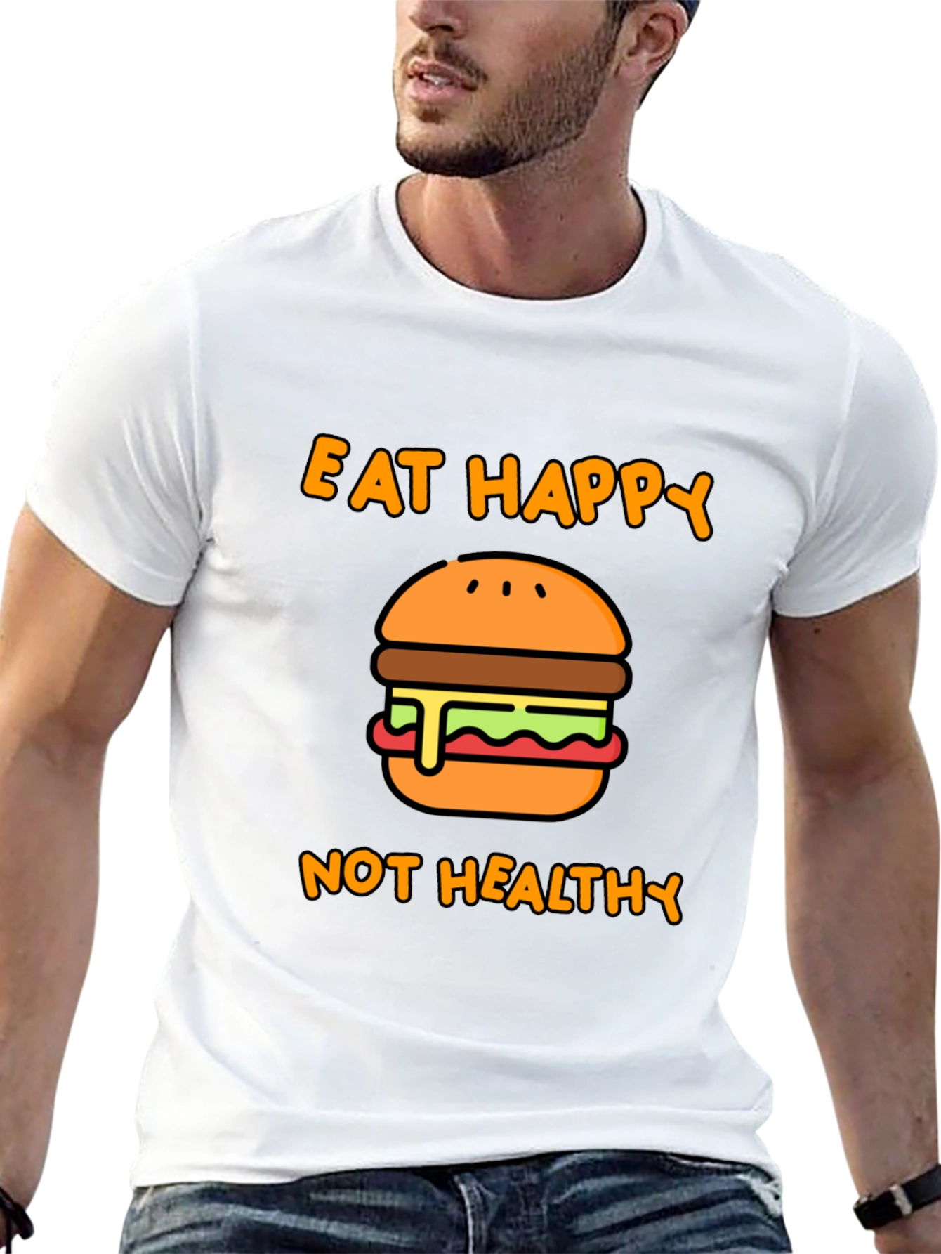 Eat Happy Not Healthy T-Shirt - Black Graphic Tee
