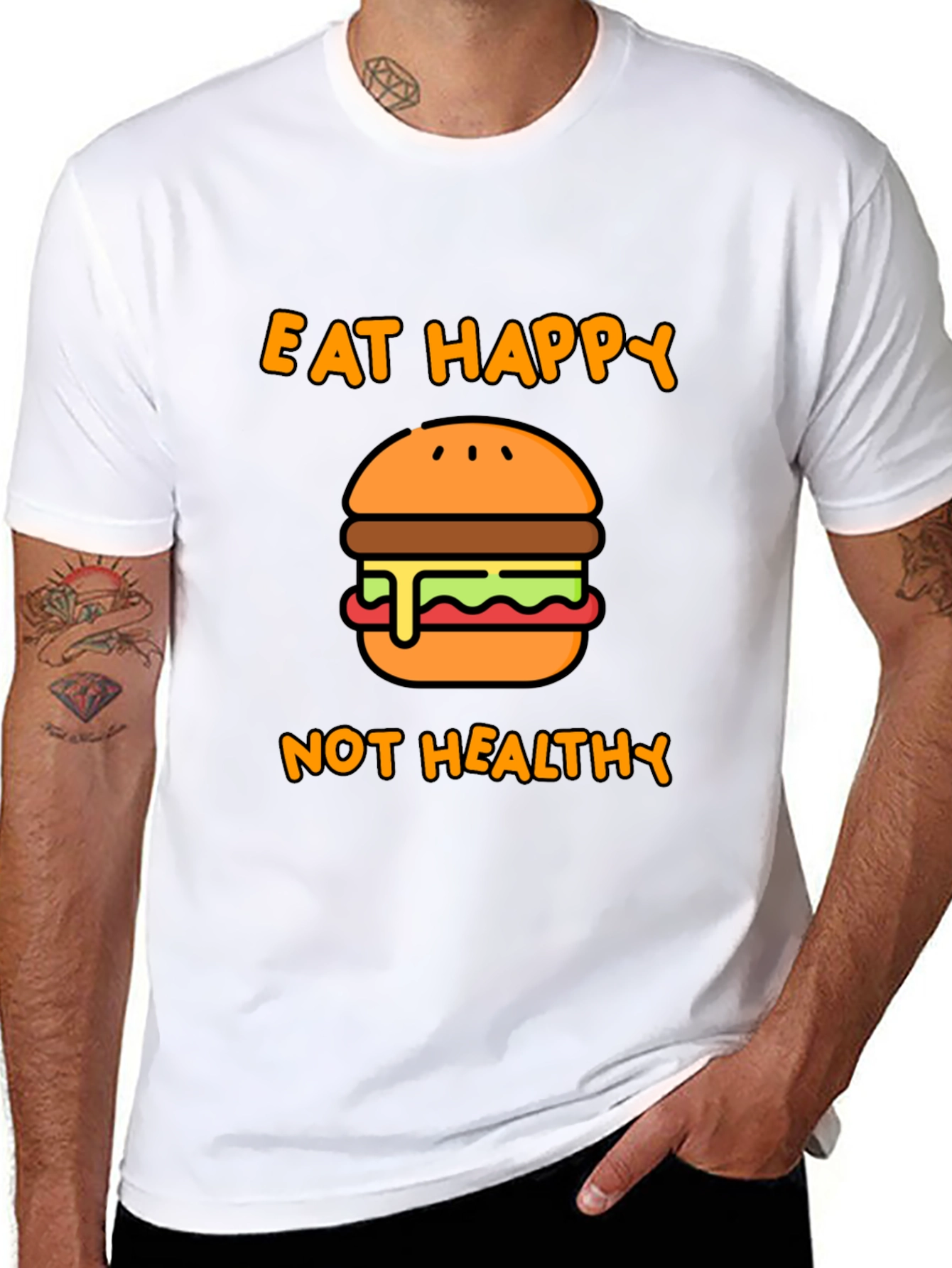 Eat Happy Not Healthy T-Shirt - Black Graphic Tee