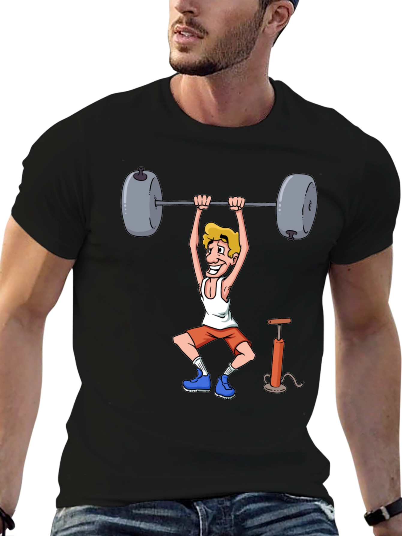 Funny Weightlifter Cartoon Graphic T-Shirt