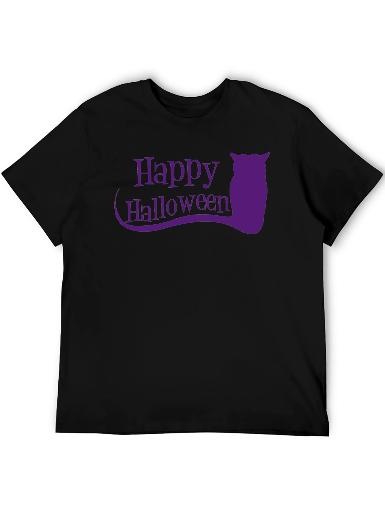 Happy Halloween Black T-Shirt with Purple Owl Graphic