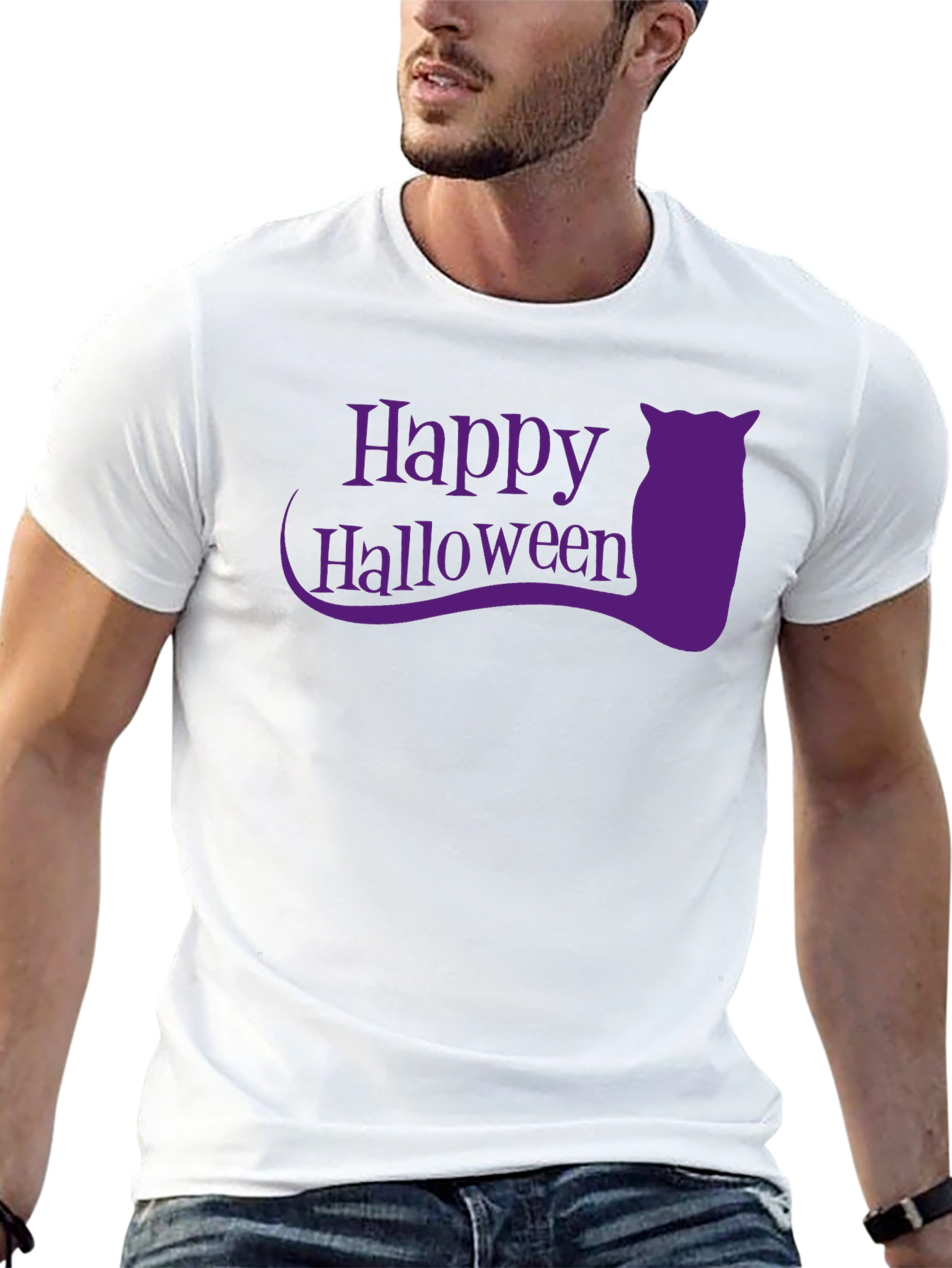 Happy Halloween Black T-Shirt with Purple Owl Graphic