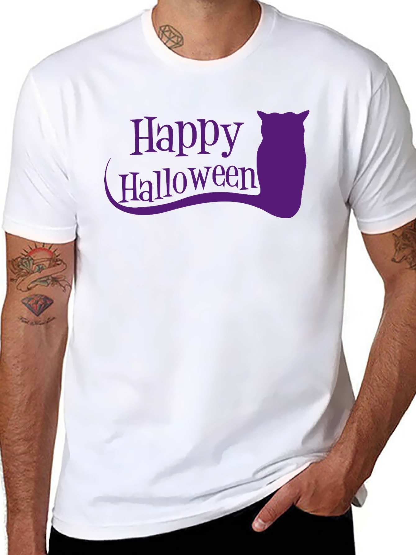 Happy Halloween Black T-Shirt with Purple Owl Graphic