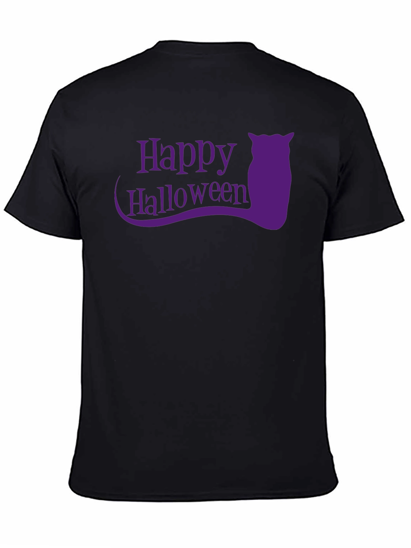 Happy Halloween Black T-Shirt with Purple Owl Graphic