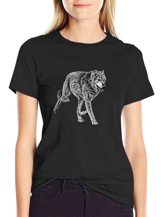 Black Wolf Graphic Tee - Stylish Crew Neck Cotton T-Shirt