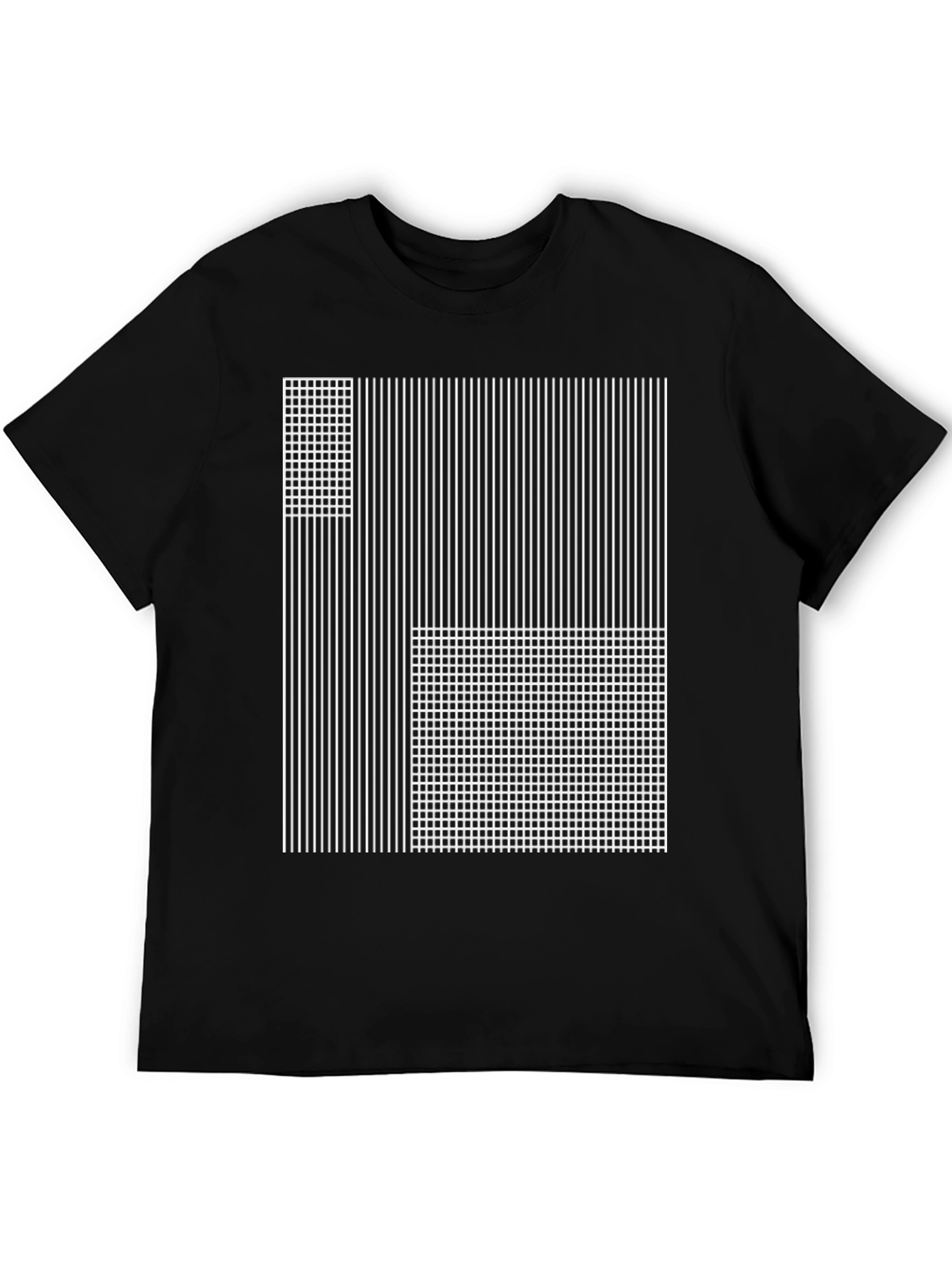 Abstract Grid and Stripe Graphic Tee