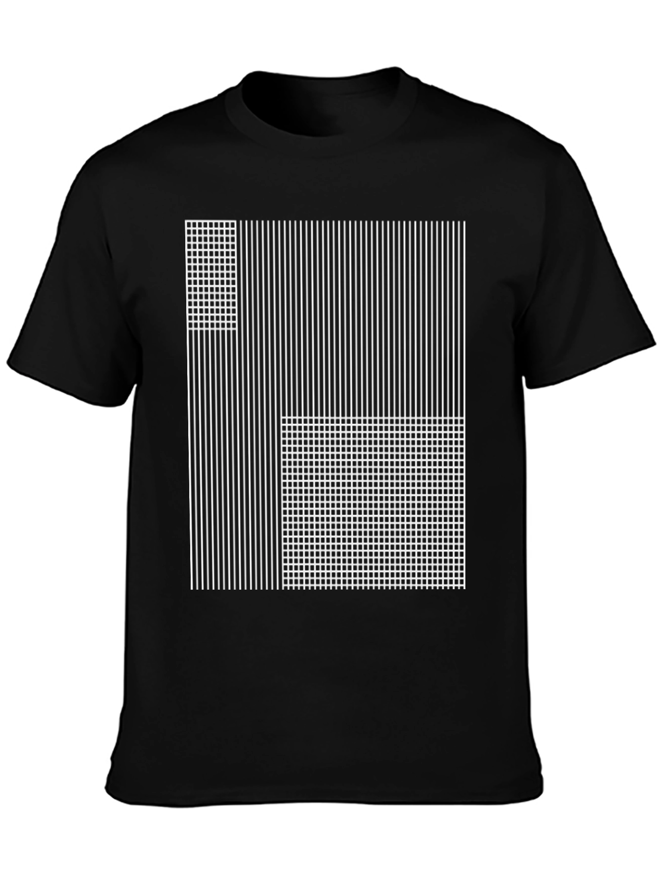 Abstract Grid and Stripe Graphic Tee