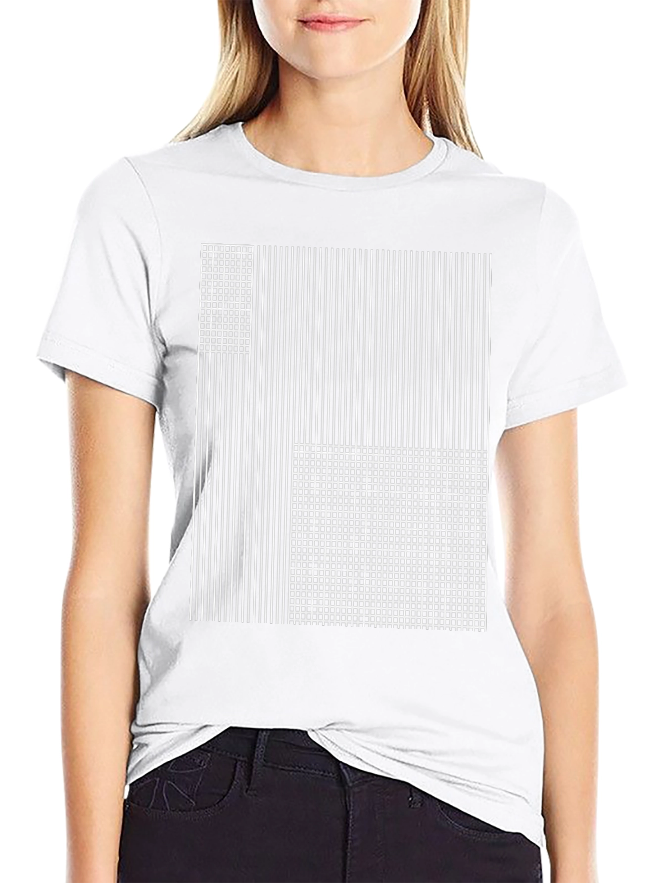 Abstract Grid and Stripe Graphic Tee
