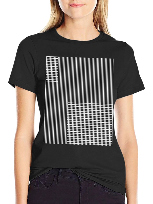 Abstract Grid and Stripe Graphic Tee