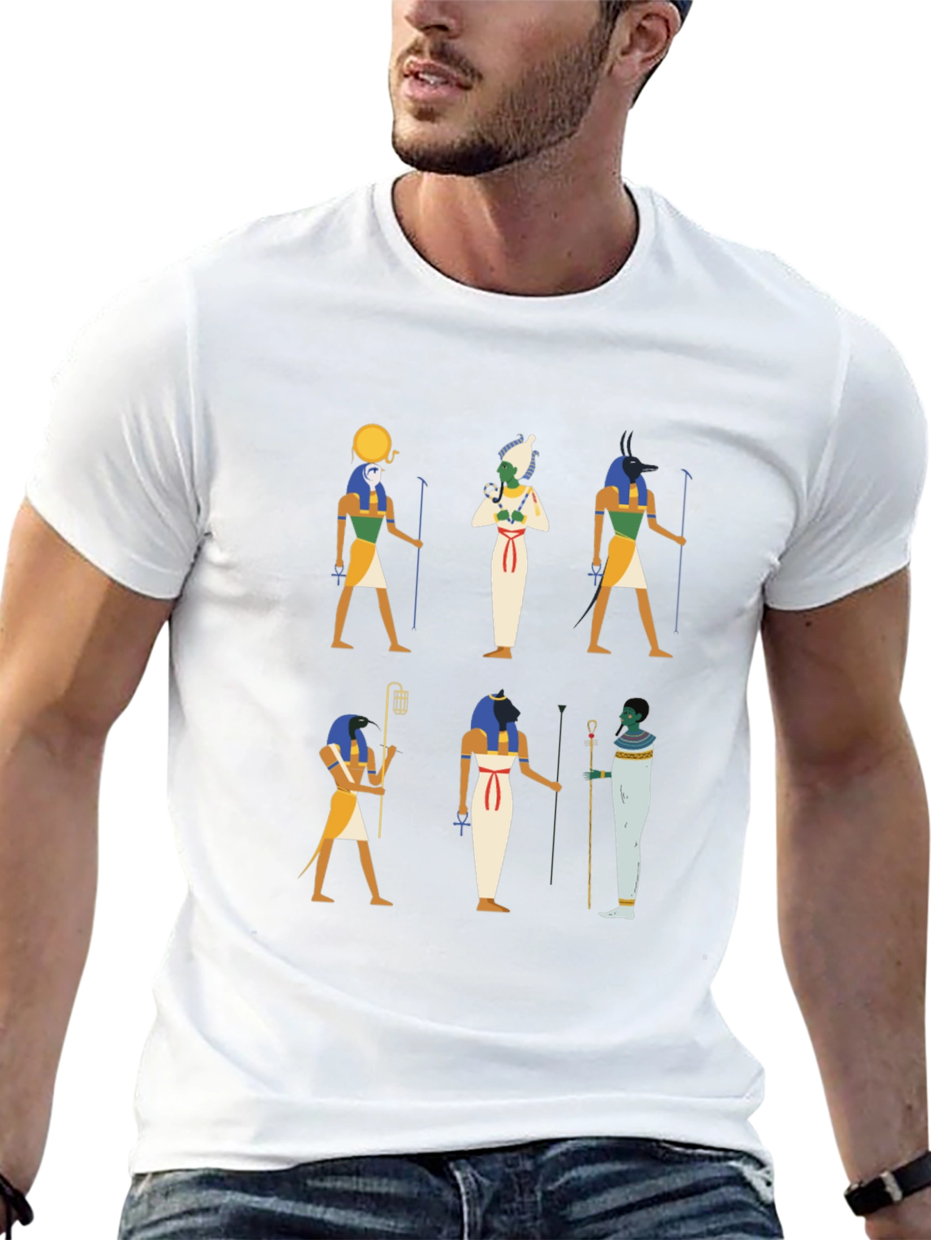 Egyptian Gods Graphic Print Black Tee