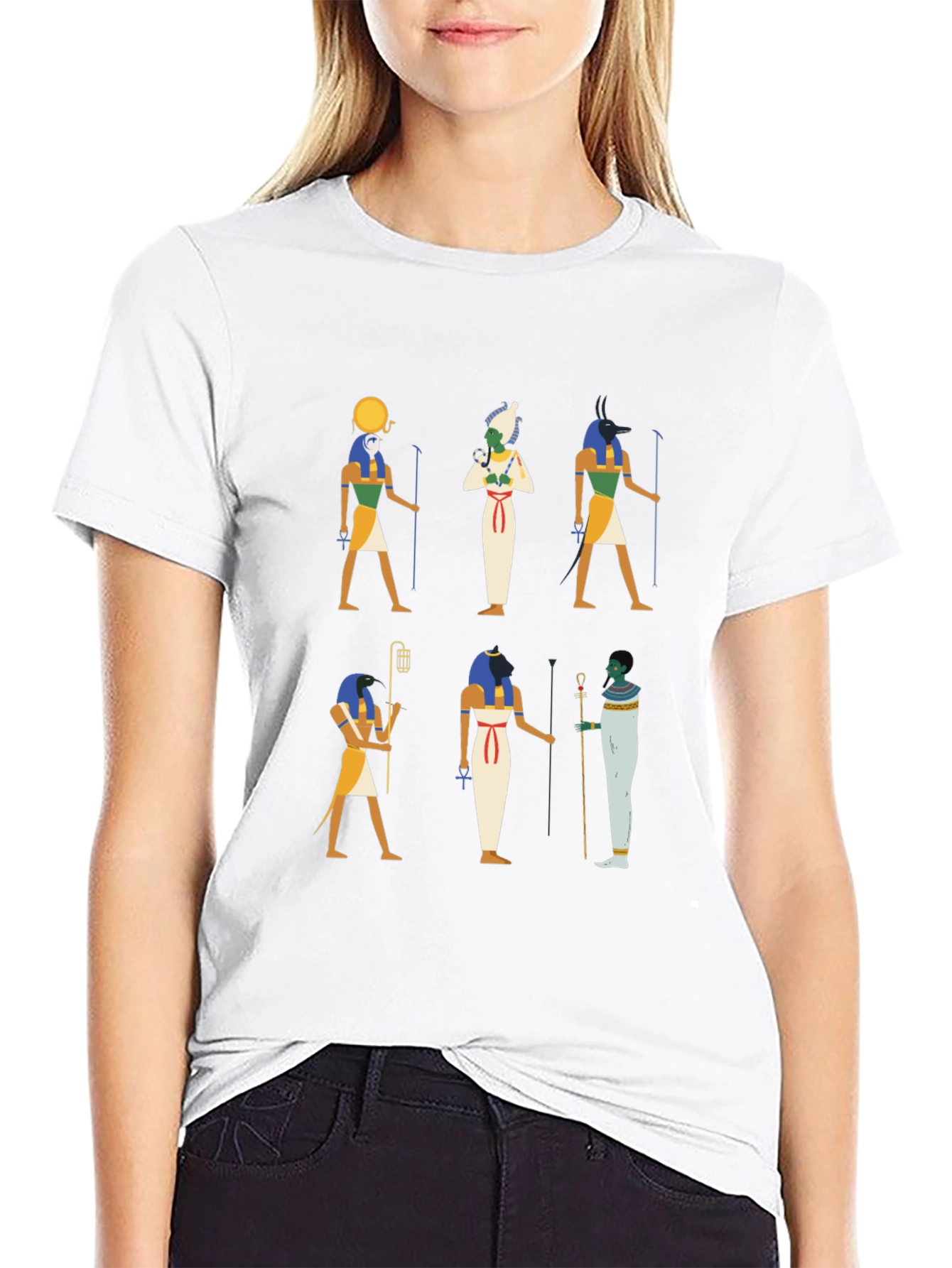 Egyptian Gods Graphic Print Black Tee