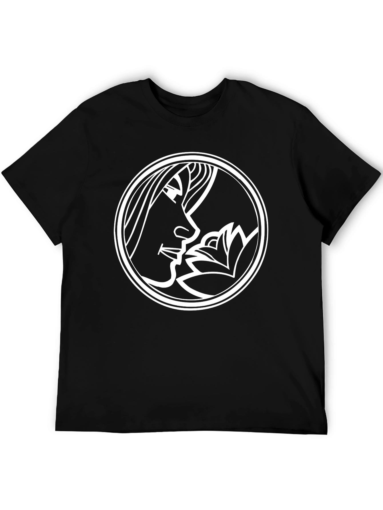 Black T-Shirt with Lotus Flower Design