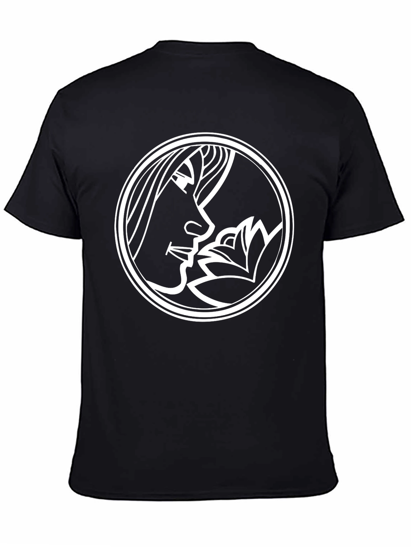 Black T-Shirt with Lotus Flower Design