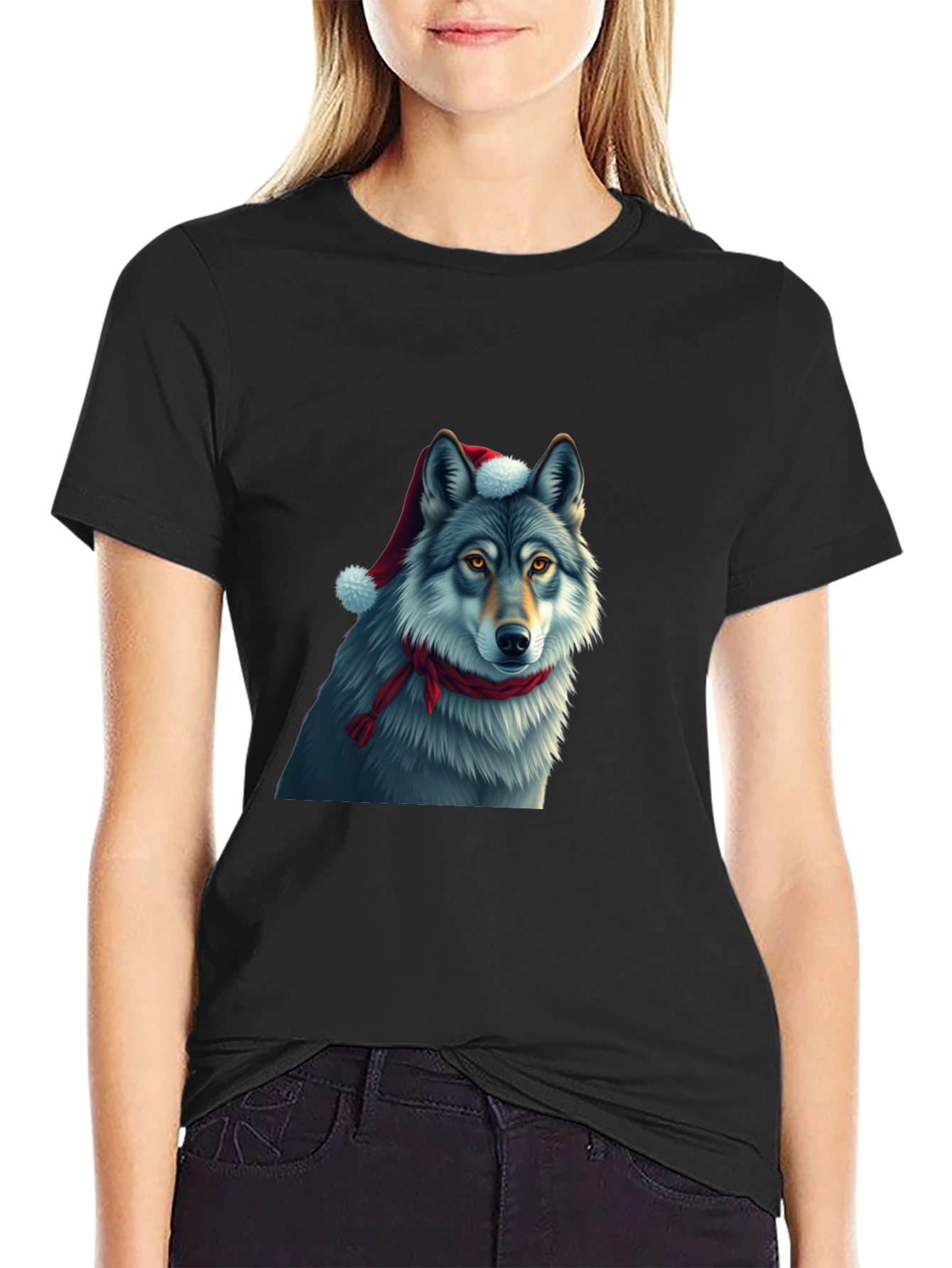 Festive Wolf Graphic Tee - Christmas Holiday Shirt