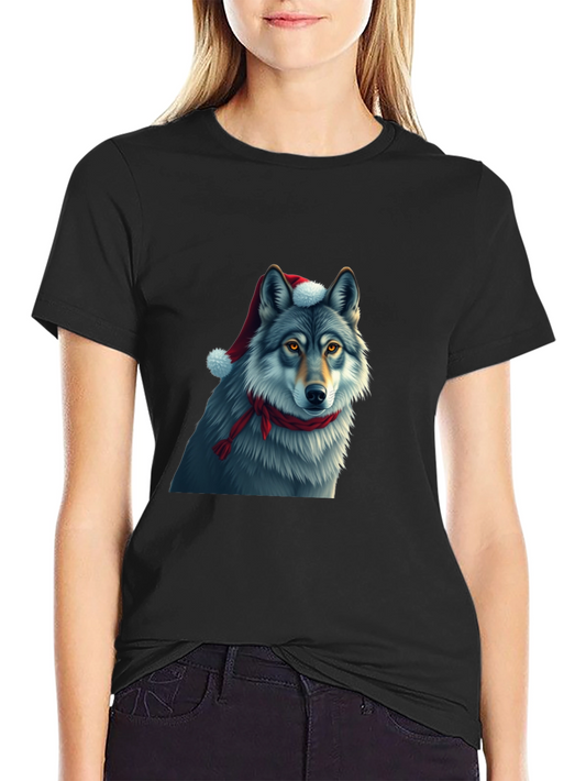 Festive Wolf Graphic Tee - Christmas Holiday Shirt