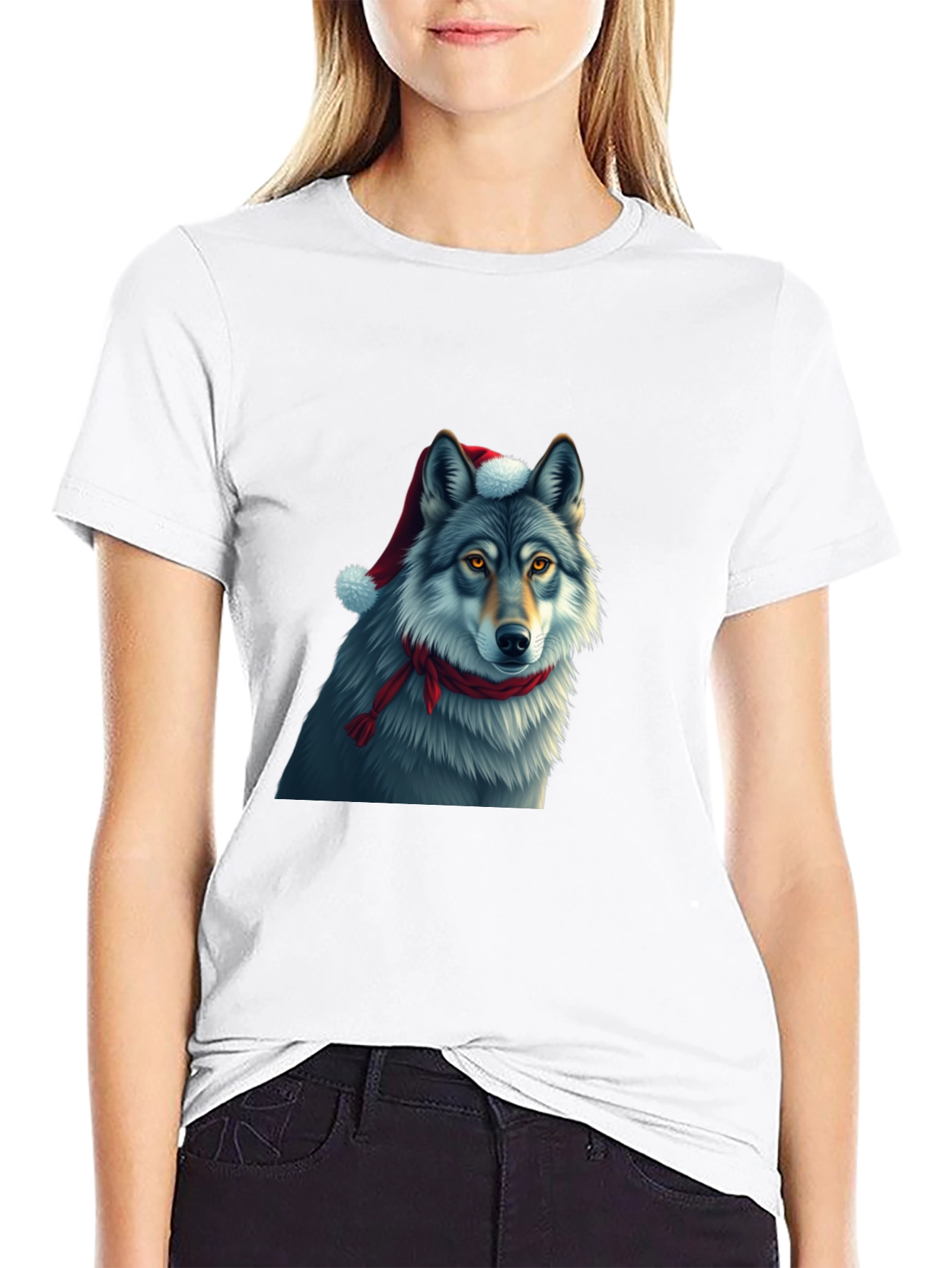 Festive Wolf Graphic Tee - Christmas Holiday Shirt