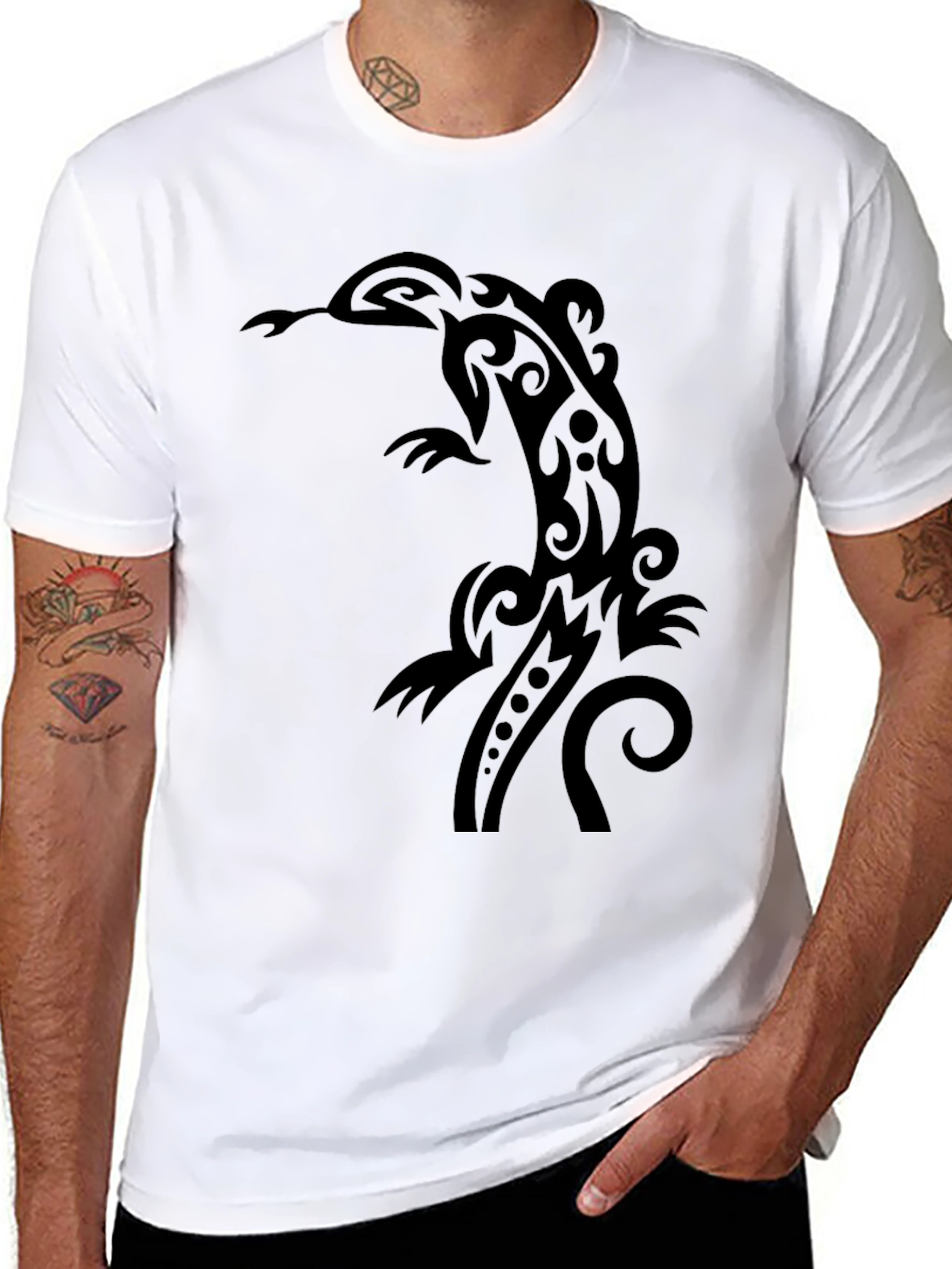 Tribal Lizard Graphic Tee - Cool Black T-Shirt