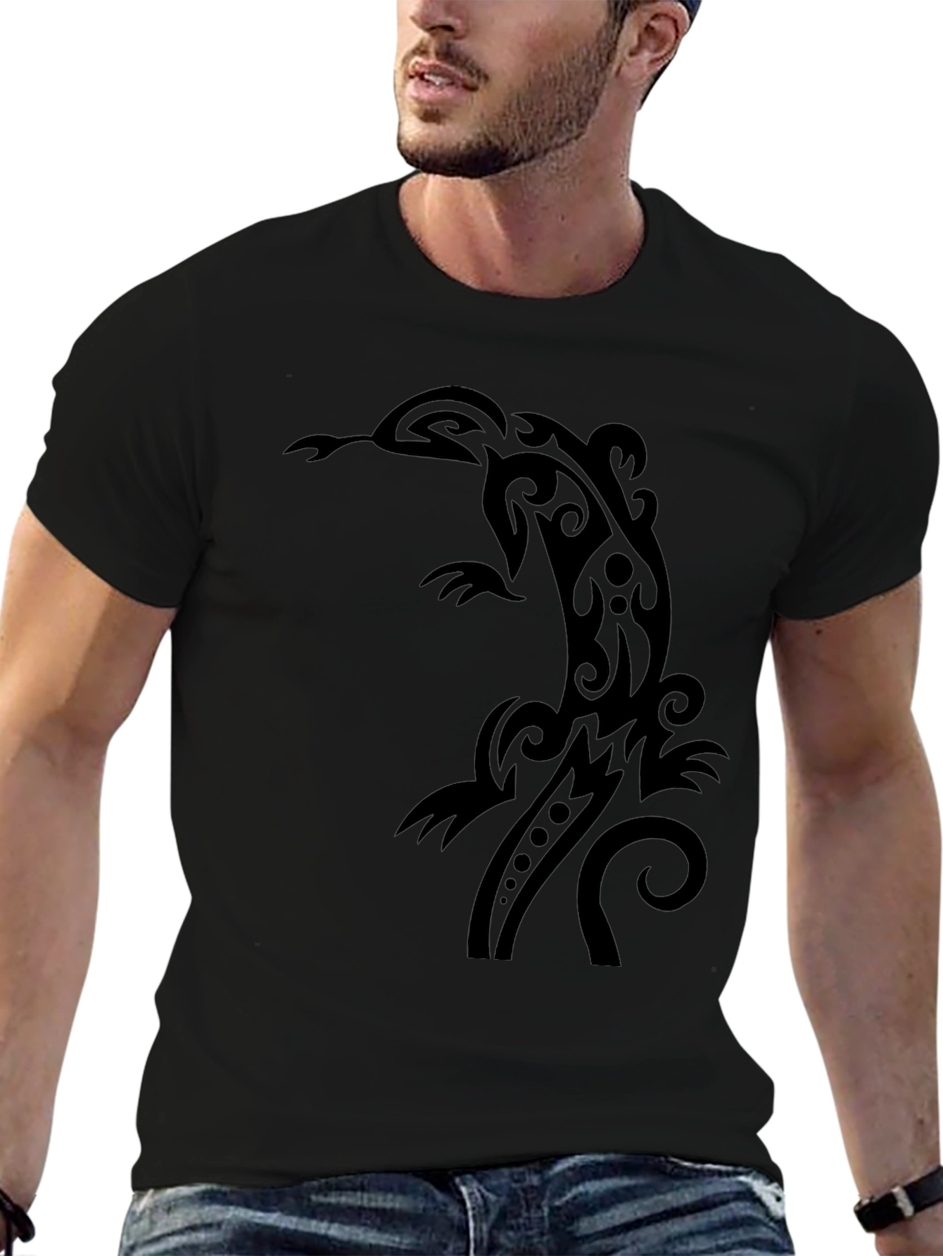 Tribal Lizard Graphic Tee - Cool Black T-Shirt
