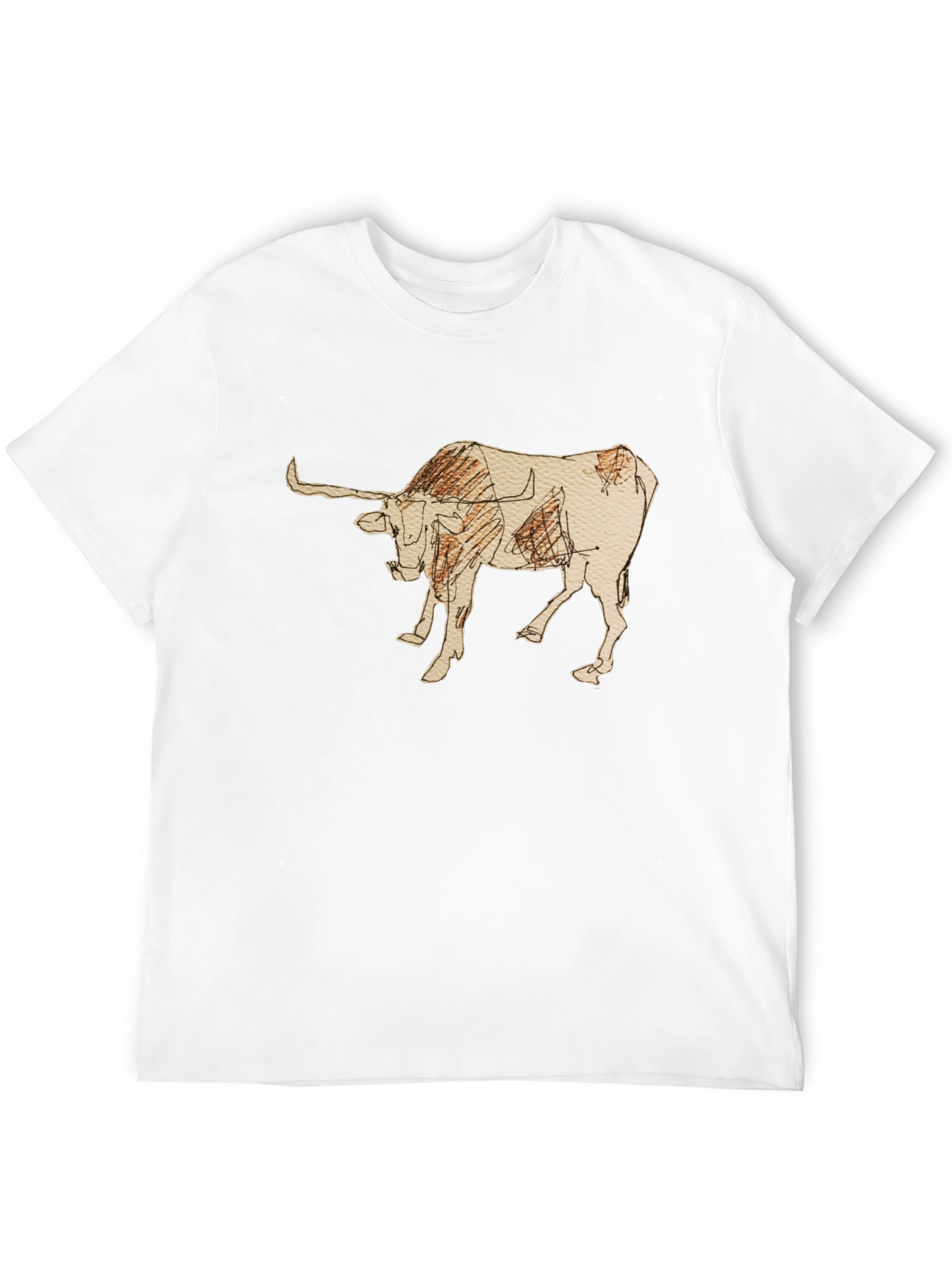 Black Graphic Tee - Bull Sketch Design