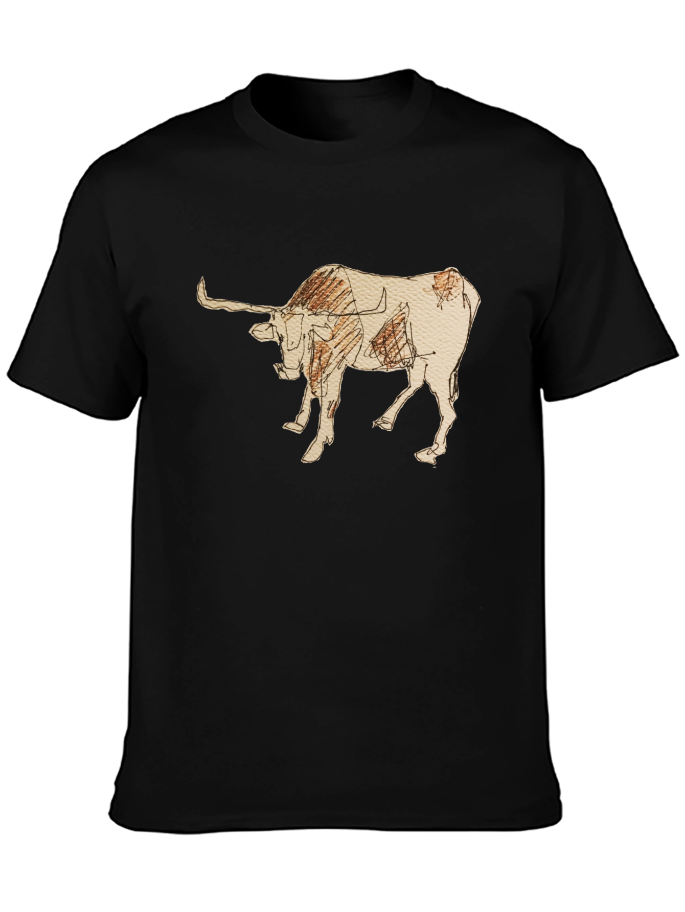 Black Graphic Tee - Bull Sketch Design
