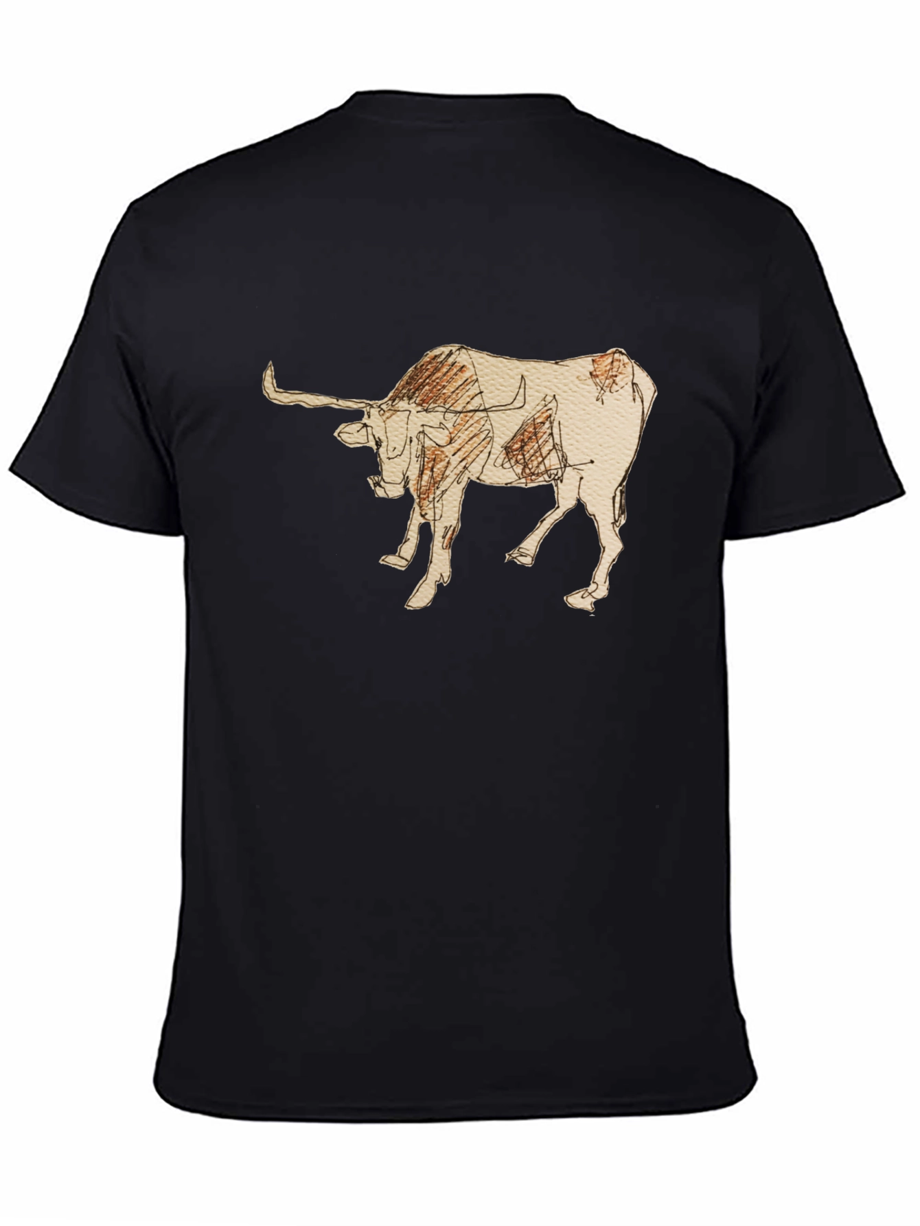 Black Graphic Tee - Bull Sketch Design